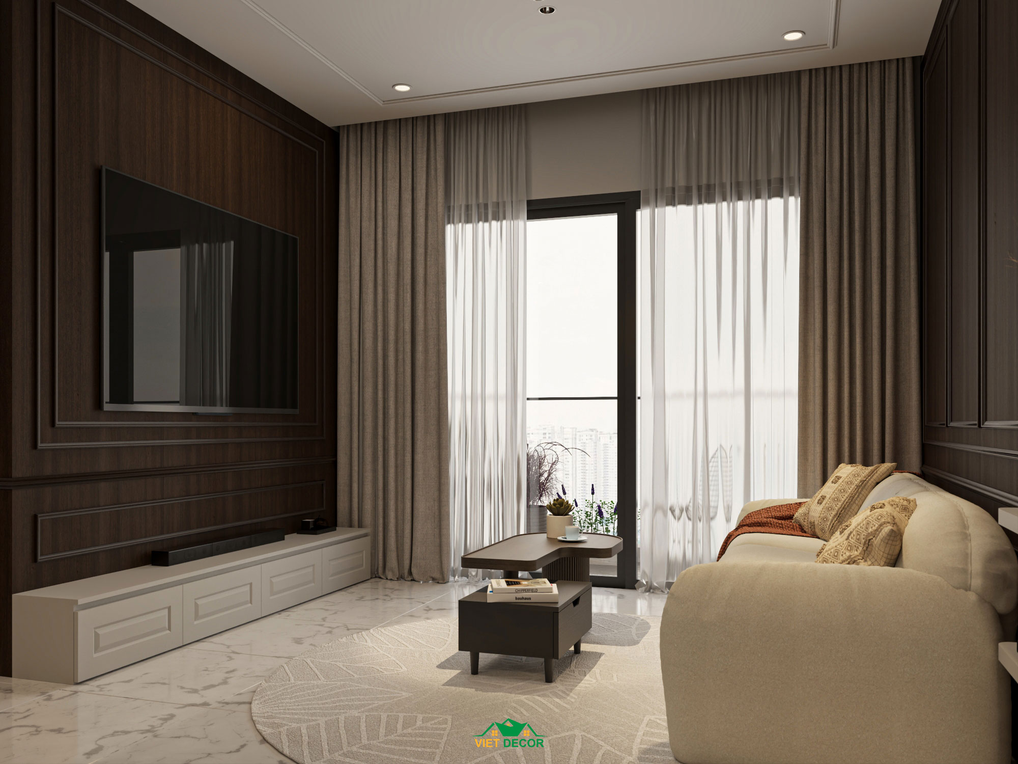 Nội Thất Việt Decor thiết kế thi công nội thất căn hộ 2 phòng ngủ dự án Essensia Sky TP HCM, phòng khách