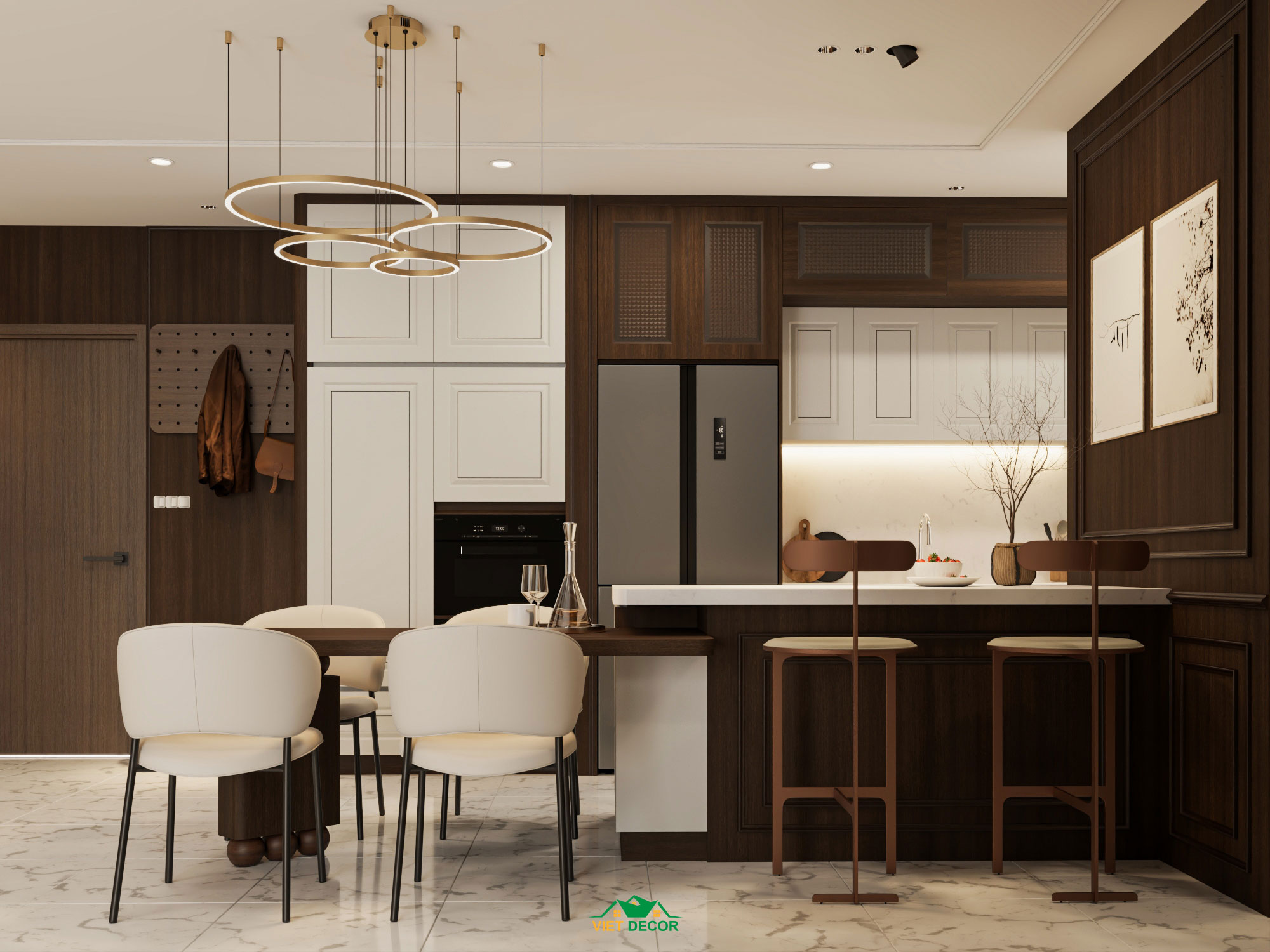 Nội Thất Việt Decor thiết kế thi công nội thất căn hộ 2 phòng ngủ dự án Essensia Sky TP HCM, tủ bếp và đảo bếp