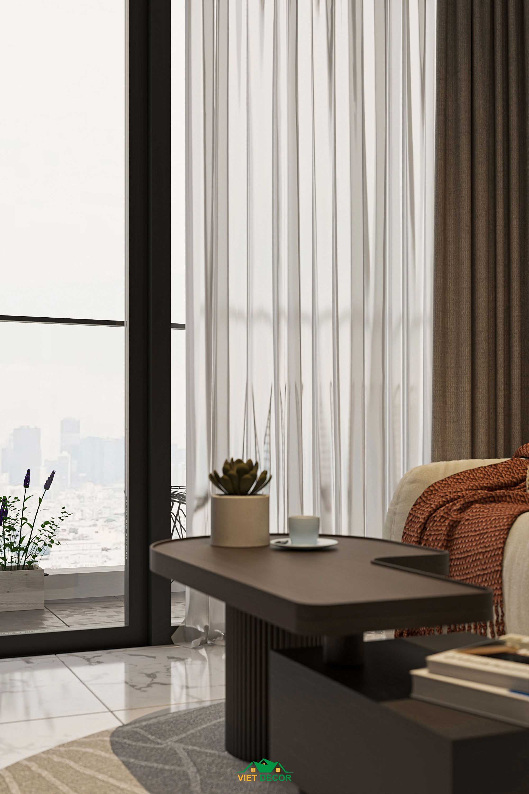 Nội Thất Việt Decor thiết kế thi công nội thất căn hộ 2 phòng ngủ dự án Essensia Sky TP HCM, sofa bàn trà phòng khách