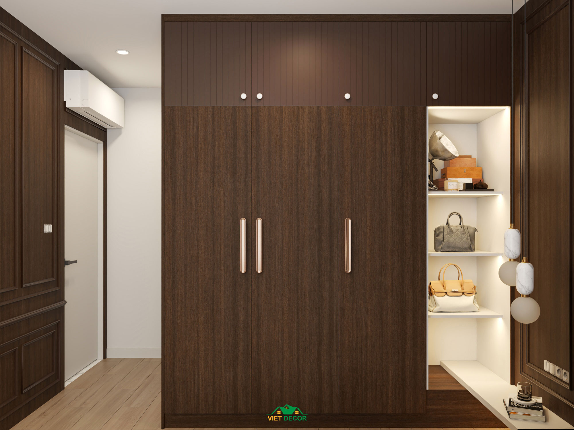 Nội Thất Việt Decor thiết kế thi công nội thất căn hộ 2 phòng ngủ dự án Essensia Sky TP HCM, tủ quần áo phòng ngủ