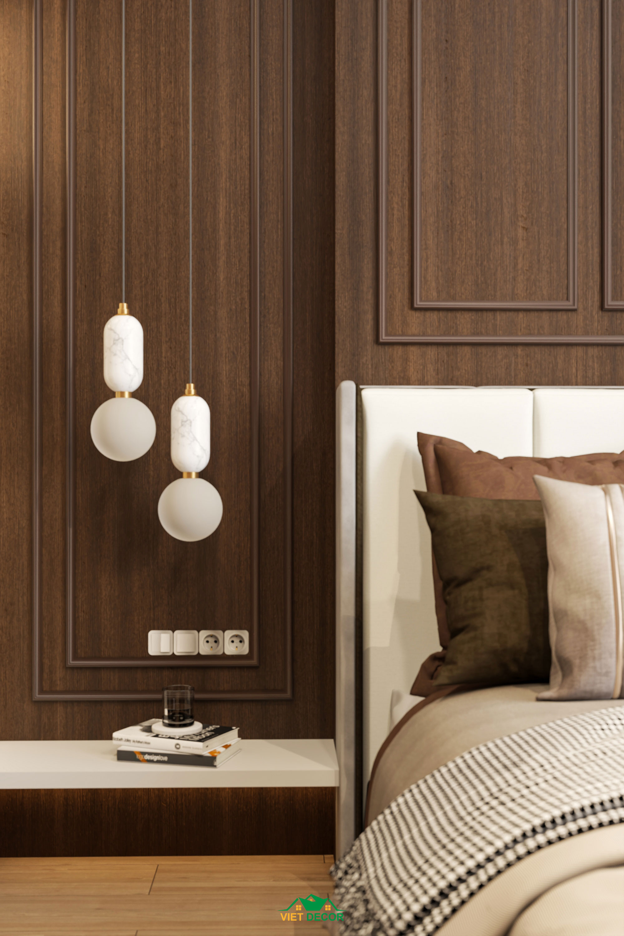 Nội Thất Việt Decor thiết kế thi công nội thất căn hộ 2 phòng ngủ dự án Essensia Sky TP HCM, kệ đầu giường phòng ngủ