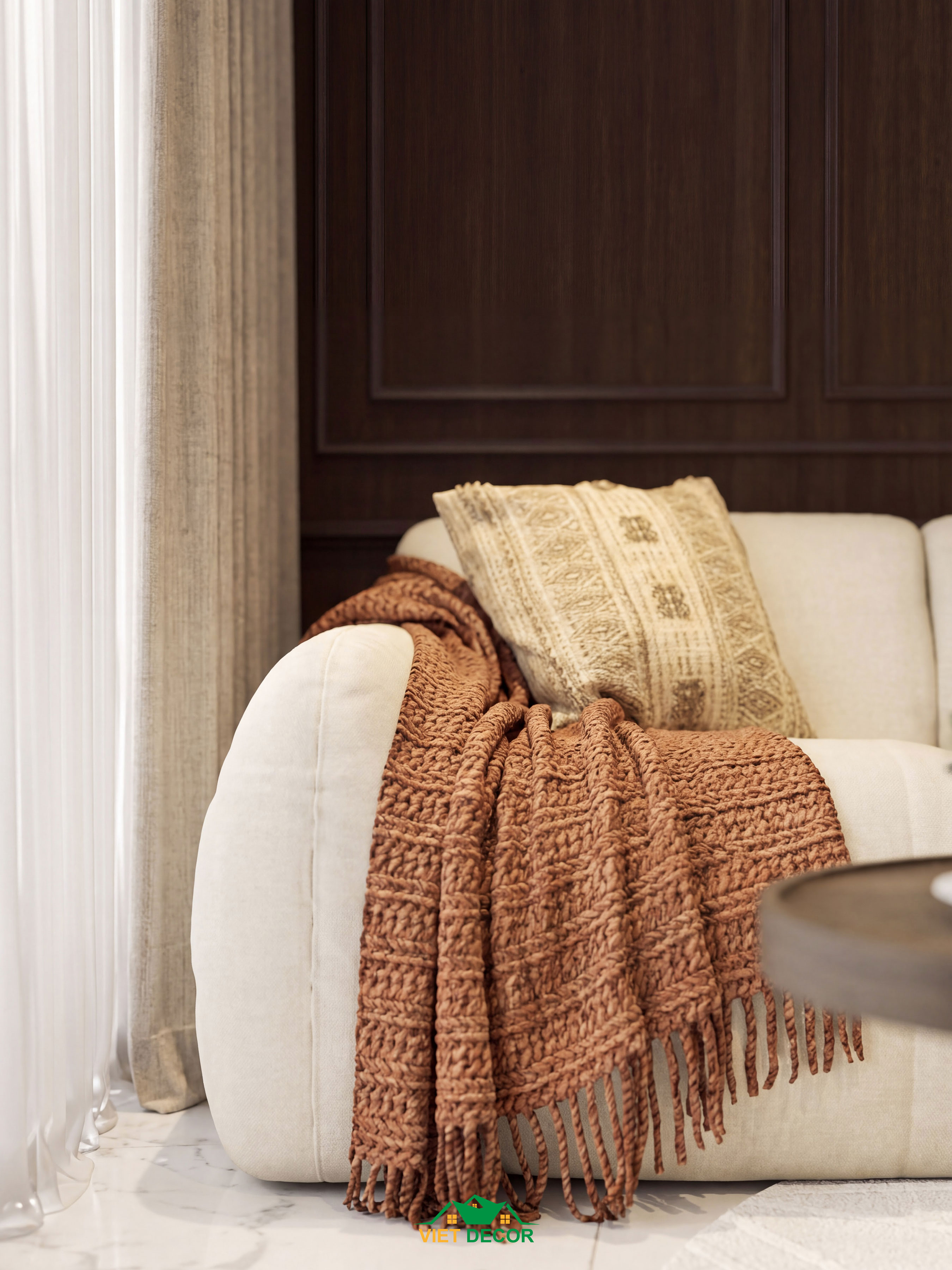 Nội Thất Việt Decor thiết kế thi công nội thất căn hộ 2 phòng ngủ dự án Essensia Sky TP HCM, sofa phòng khách