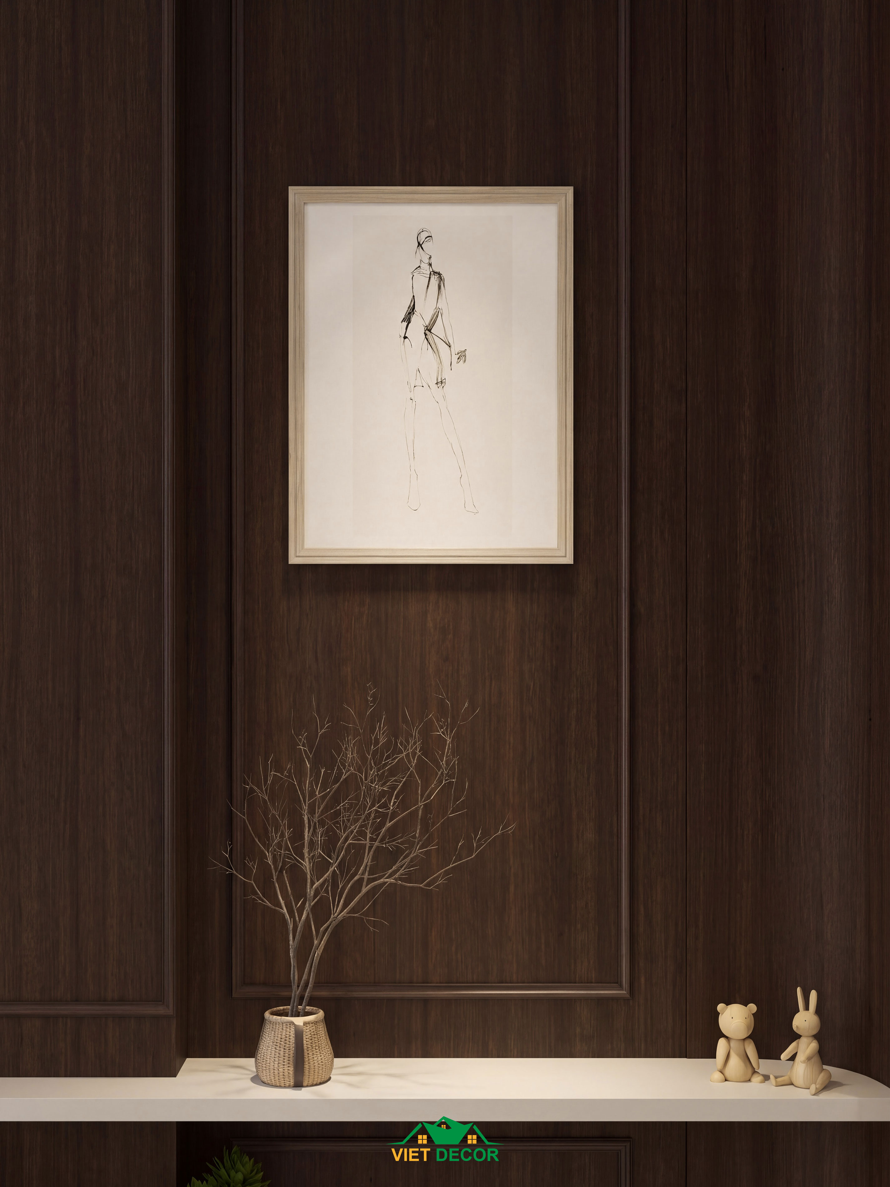 Nội Thất Việt Decor thiết kế thi công nội thất căn hộ 2 phòng ngủ dự án Essensia Sky TP HCM, vách ốp tường phòng khách