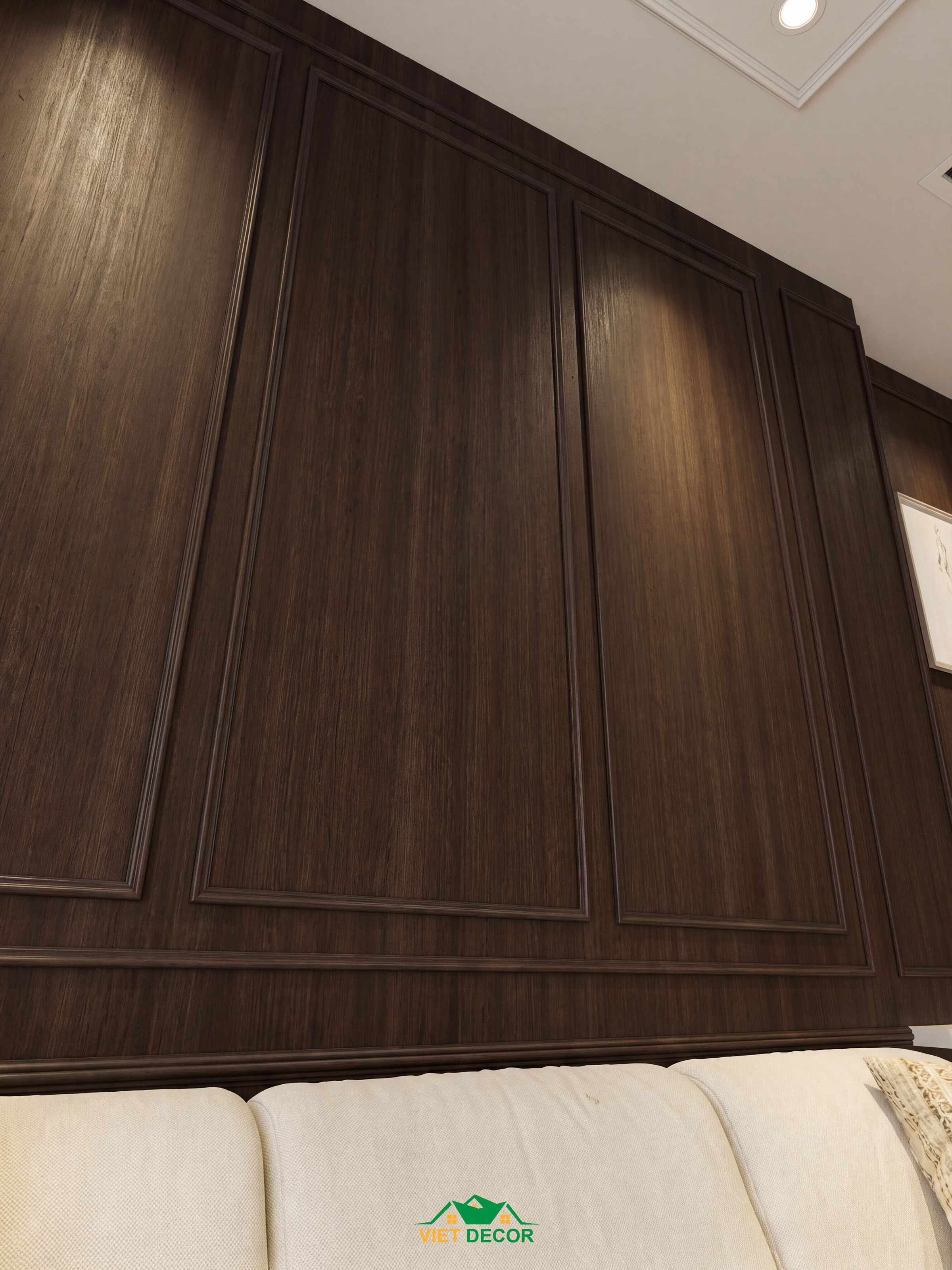 Nội Thất Việt Decor thiết kế thi công nội thất căn hộ 2 phòng ngủ dự án Essensia Sky TP HCM, vách ốp tường phòng khách