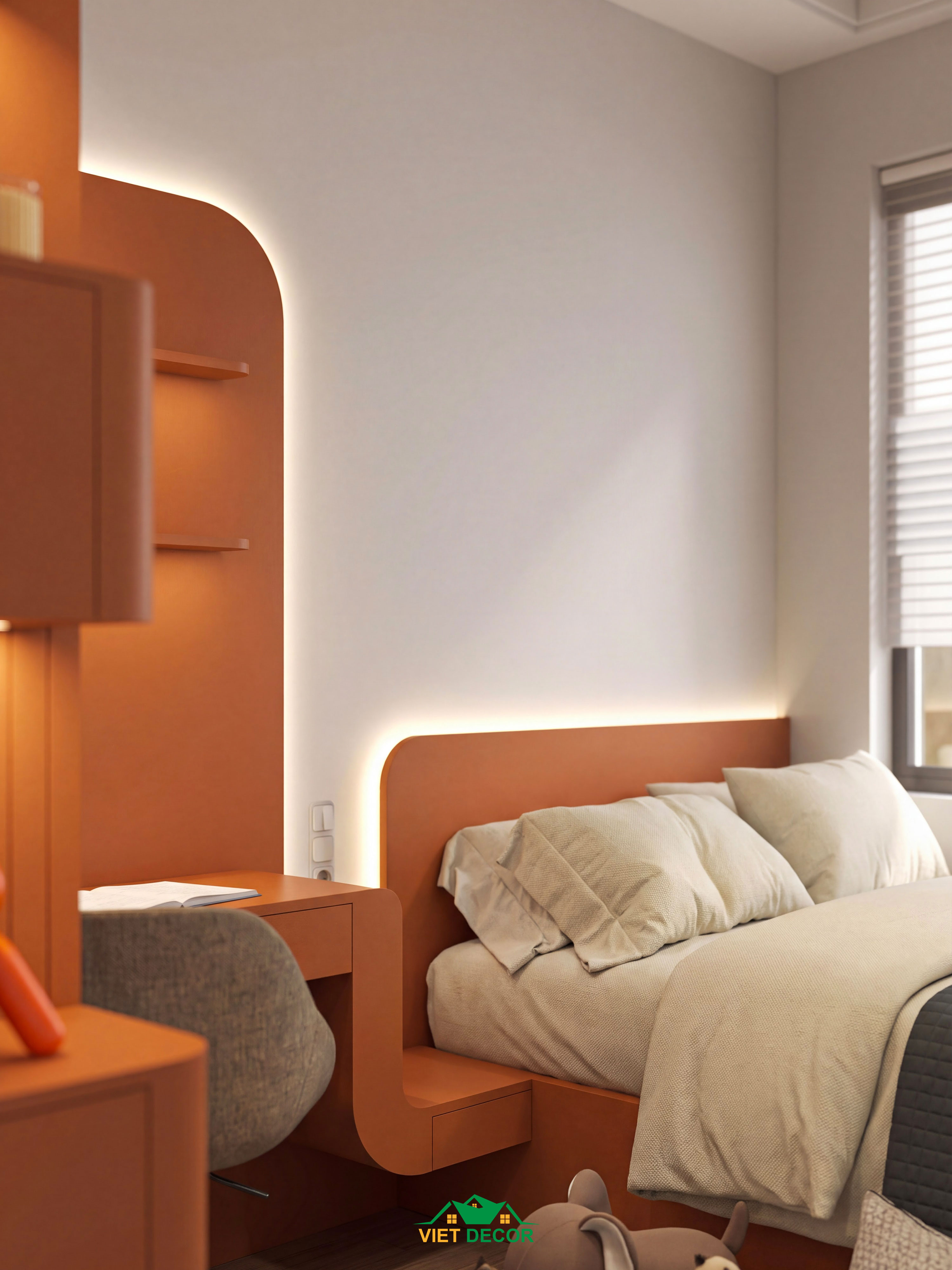 Nội Thất Việt Decor thiết kế thi công nội thất căn hộ 2 phòng ngủ dự án Essensia Sky TP HCM, giường ngủ phòng ngủ bé