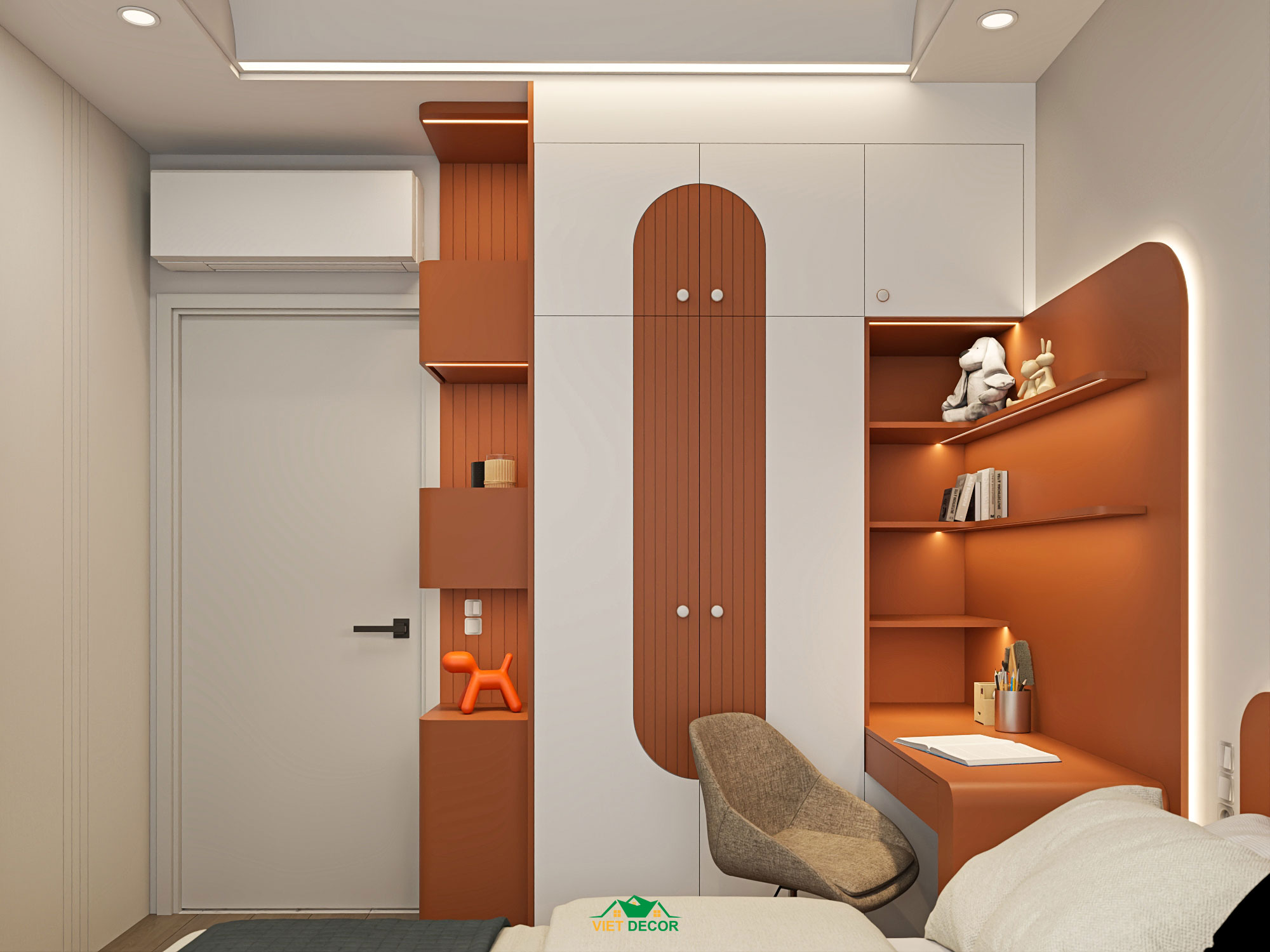 Nội Thất Việt Decor thiết kế thi công nội thất căn hộ 2 phòng ngủ dự án Essensia Sky TP HCM, tủ quần áo phòng ngủ bé