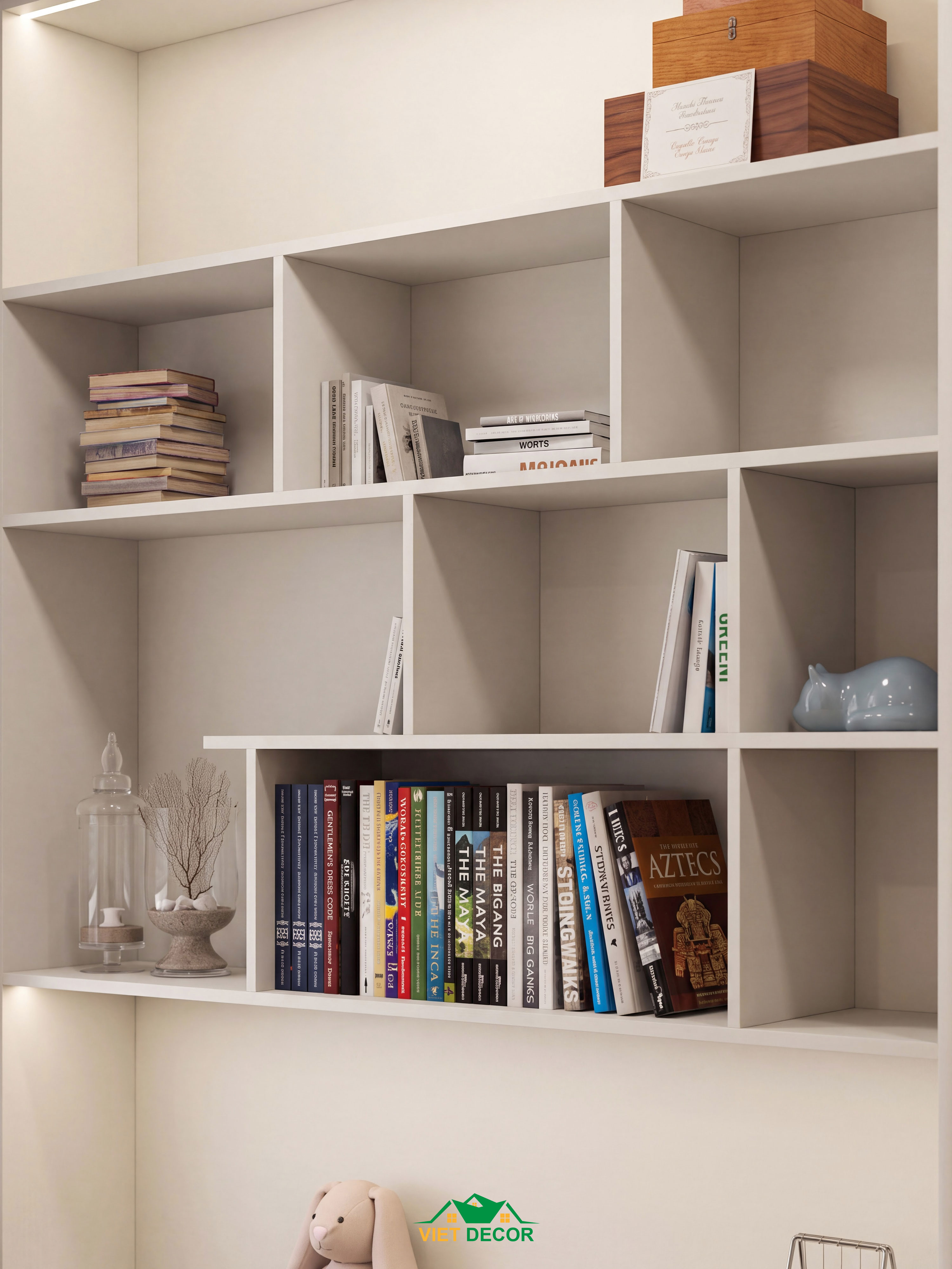 Nội Thất Việt Decor thiết kế thi công nội thất căn hộ 2 phòng ngủ dự án Essensia Sky TP HCM, kệ sách phòng ngủ bé