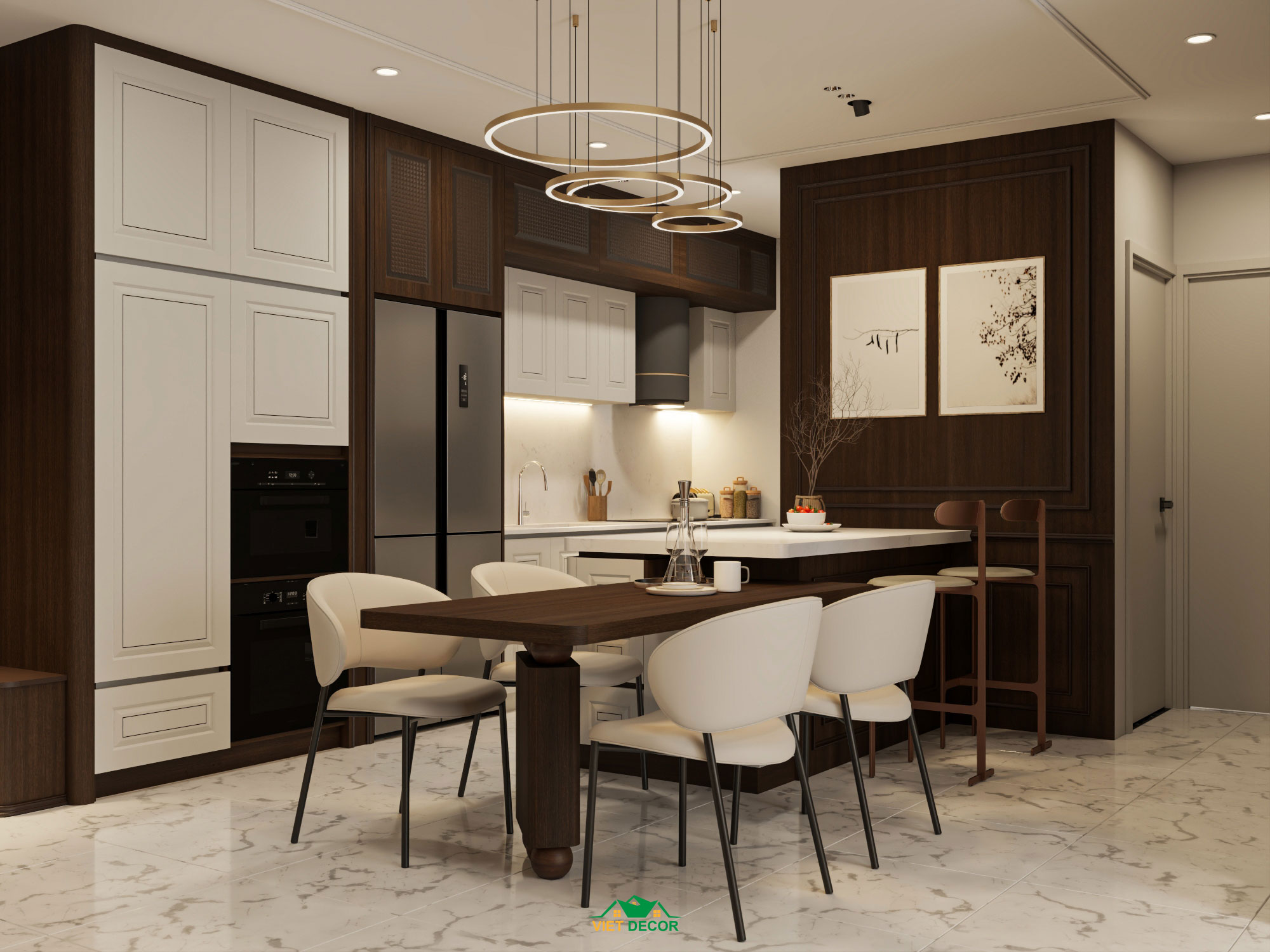 Nội Thất Việt Decor thiết kế thi công nội thất căn hộ 2 phòng ngủ dự án Essensia Sky TP HCM, tủ bếp đảo bếp