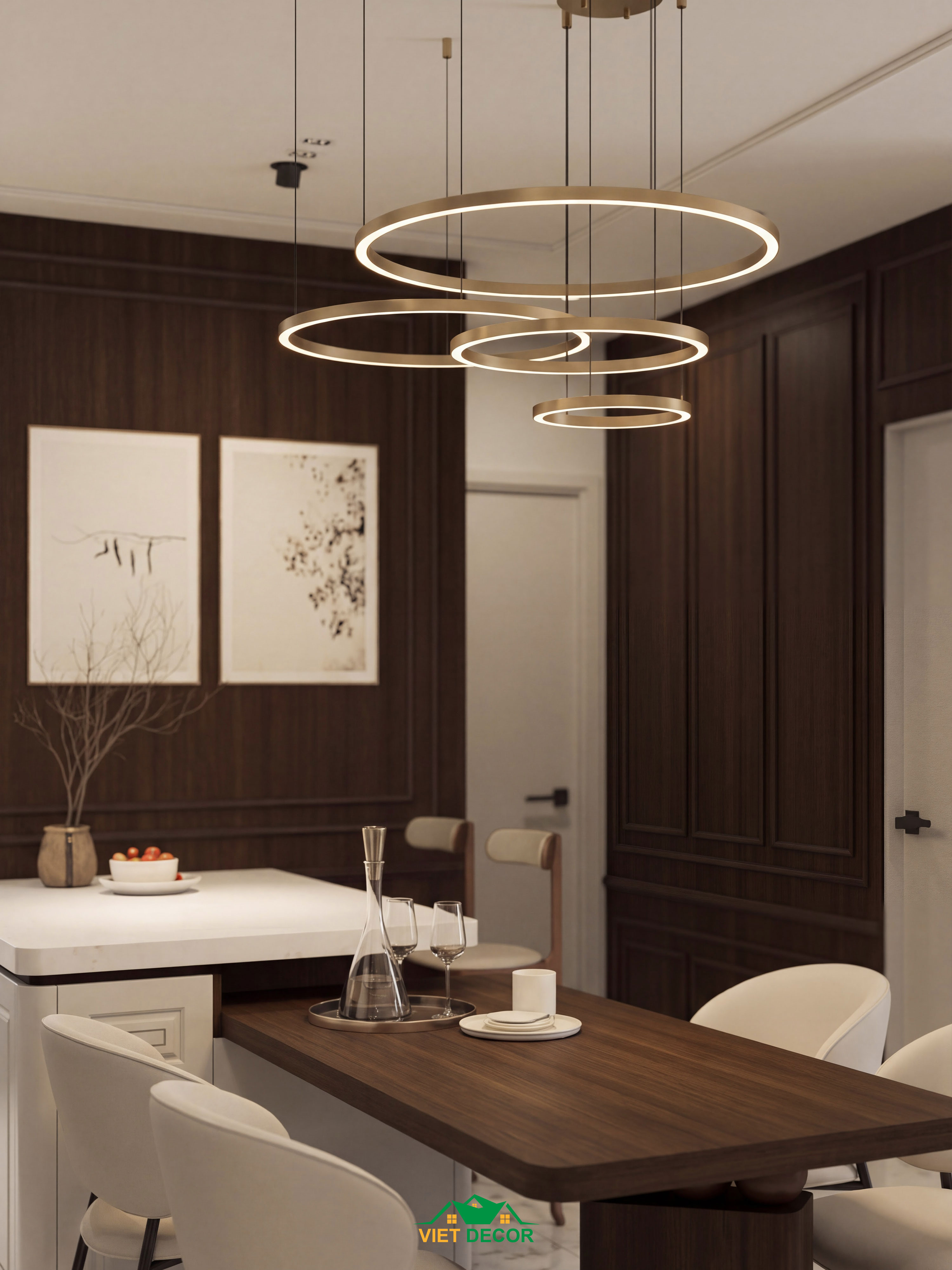 Nội Thất Việt Decor thiết kế thi công nội thất căn hộ 2 phòng ngủ dự án Essensia Sky TP HCM, đảo bếp kết hợp bàn ăn