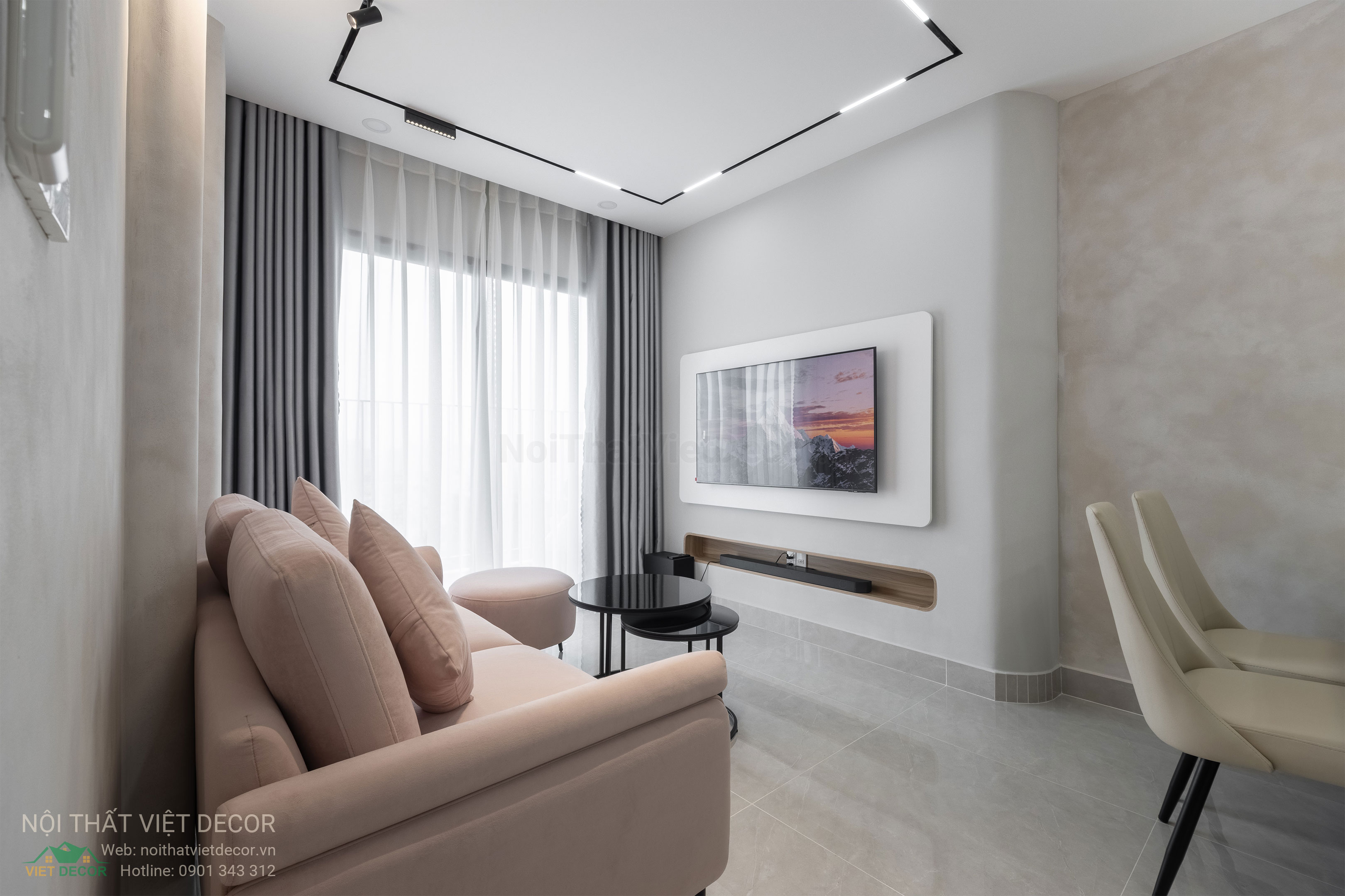 Nội Thất Việt Decor thiết kế thi công trang trí xây dựng hoàn thiện, nội thất căn hộ 2 phòng ngủ dự án chung cư Lavida Plus quận 7 tp HCM, phòng khách bếp