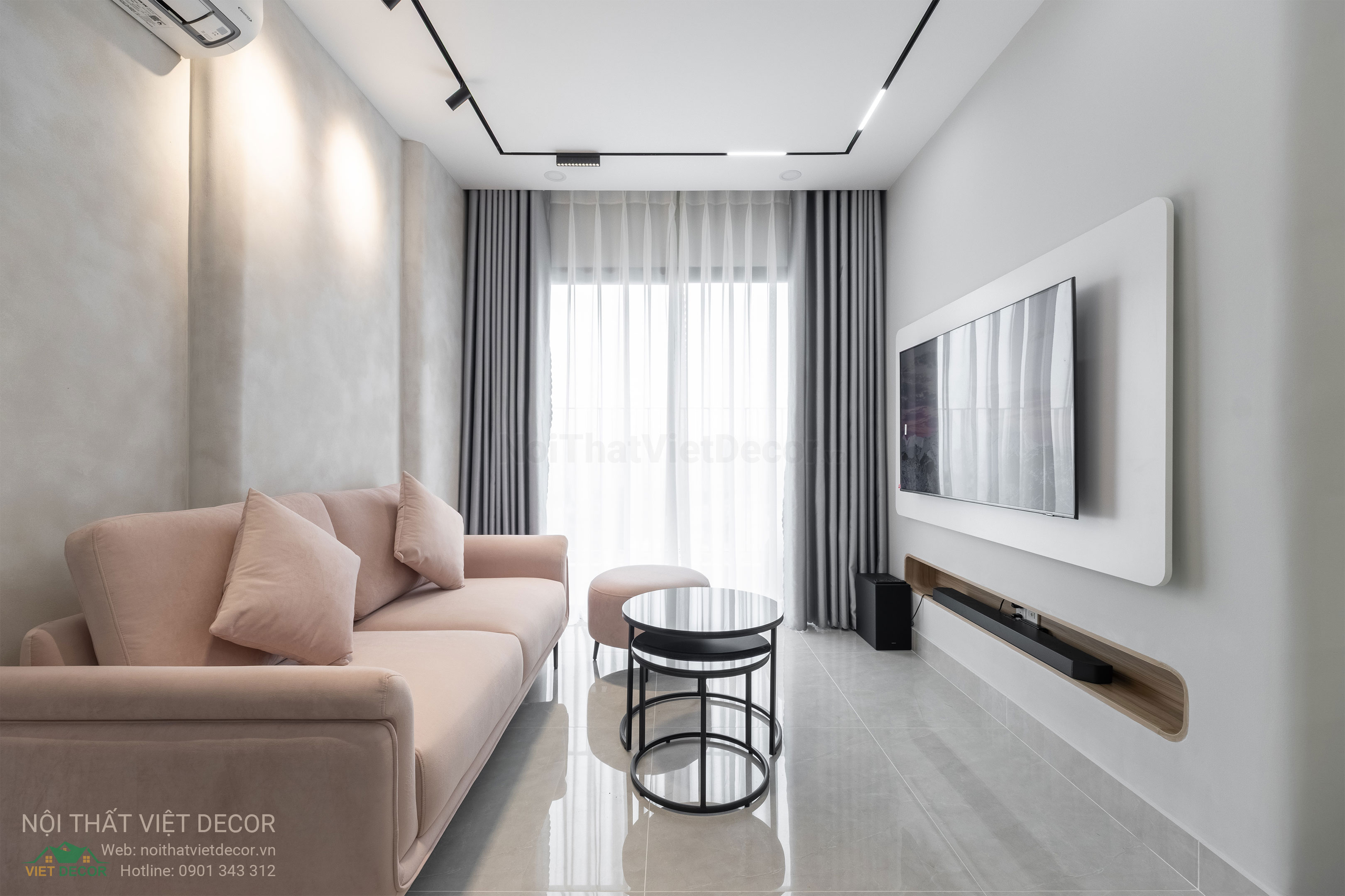Nội Thất Việt Decor thiết kế thi công trang trí xây dựng hoàn thiện, nội thất căn hộ 2 phòng ngủ dự án chung cư Lavida Plus quận 7 tp HCM, phòng khách bếp