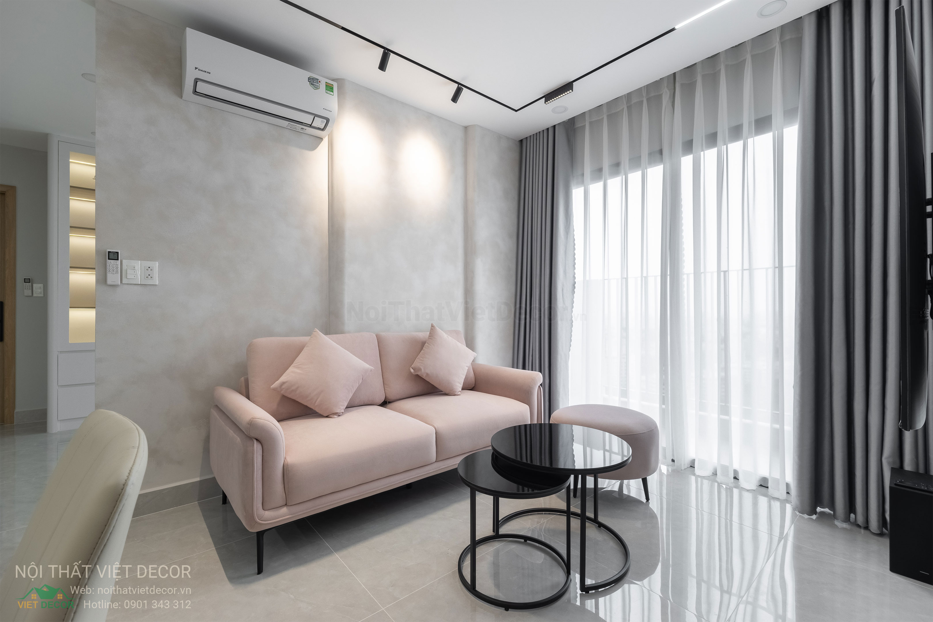Nội Thất Việt Decor thiết kế thi công trang trí xây dựng hoàn thiện, nội thất căn hộ 2 phòng ngủ dự án chung cư Lavida Plus quận 7 tp HCM, phòng khách bếp