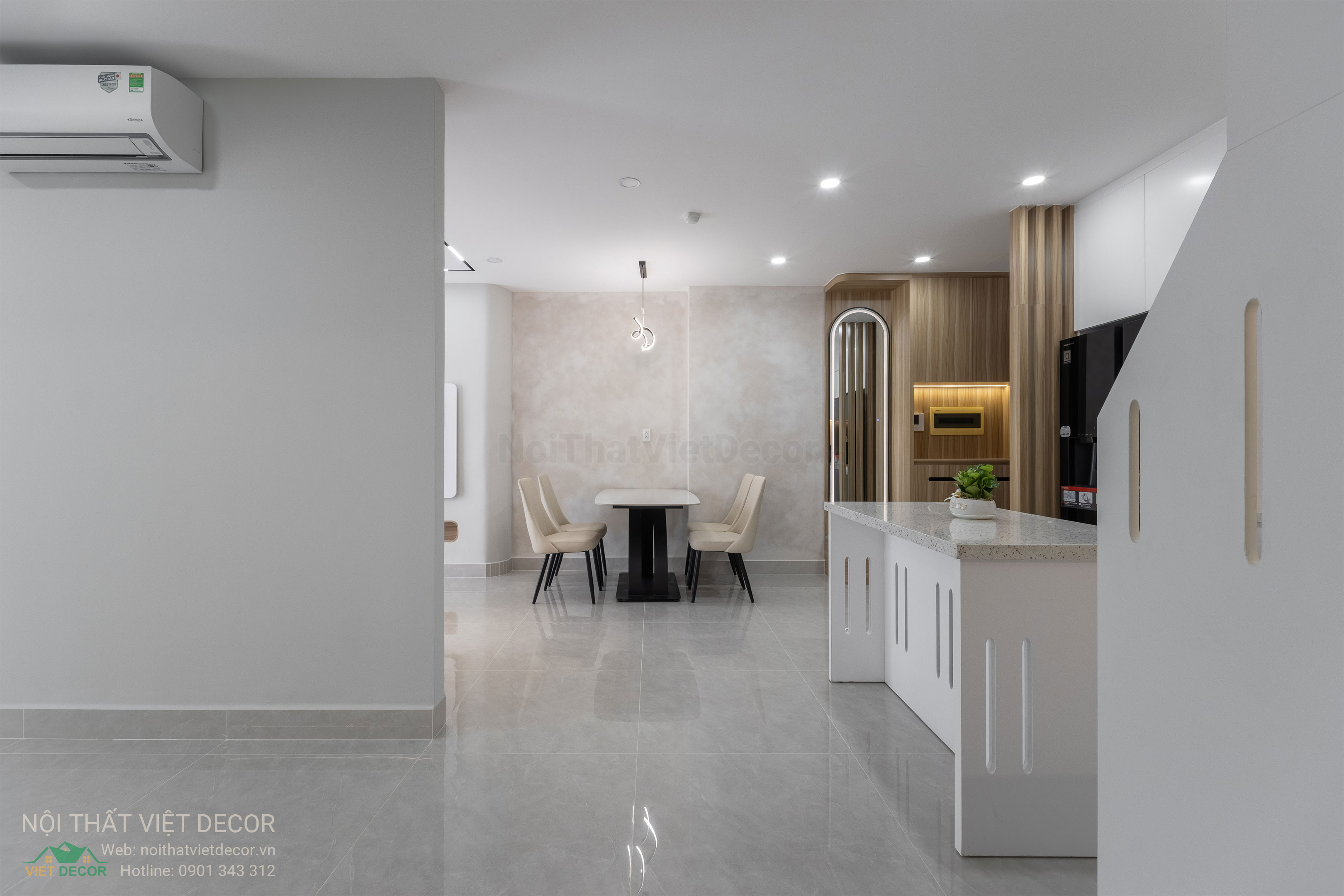 Nội Thất Việt Decor thiết kế thi công trang trí xây dựng hoàn thiện, nội thất căn hộ 2 phòng ngủ dự án chung cư Lavida Plus quận 7 tp HCM, phòng khách bếp
