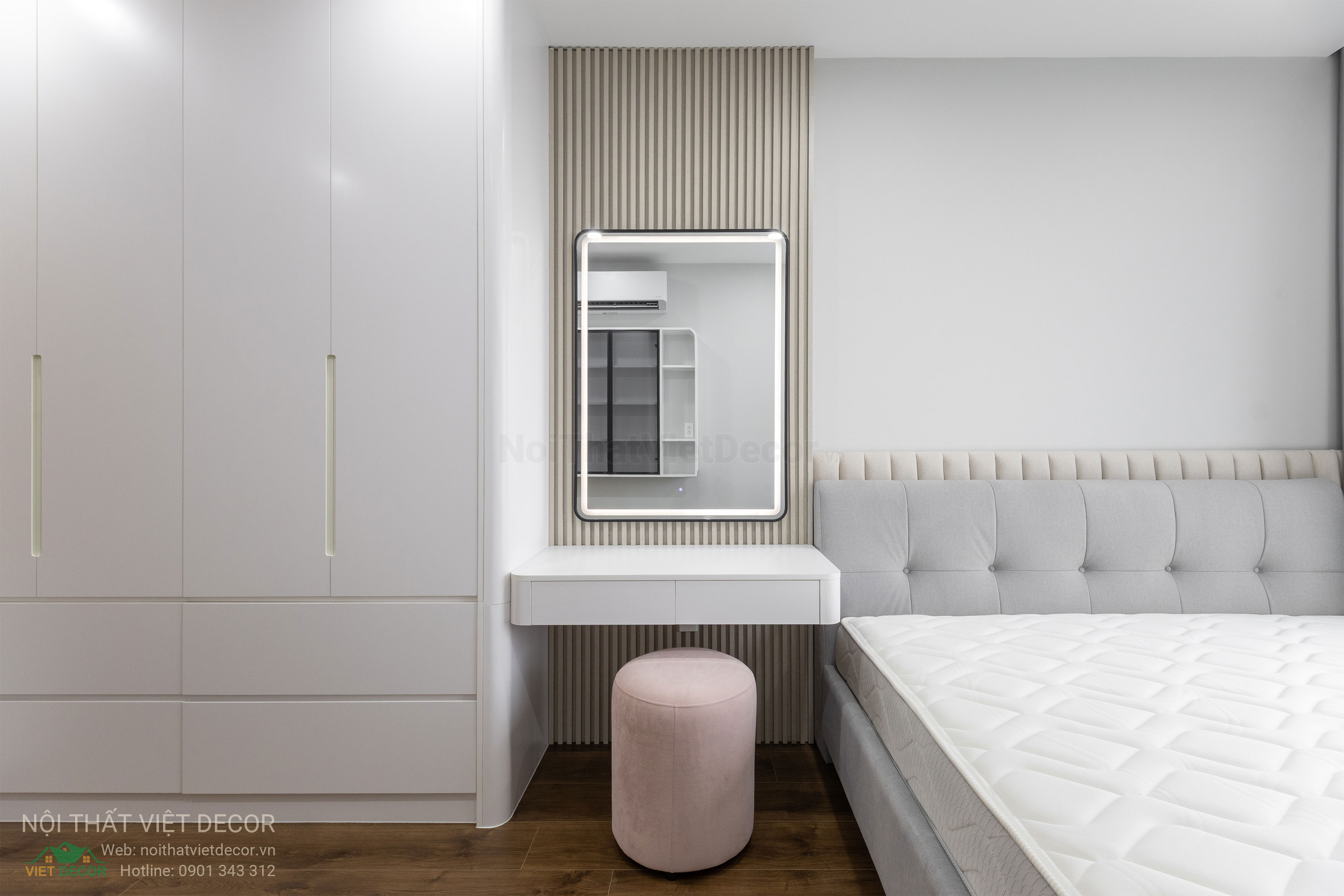 Nội Thất Việt Decor thiết kế thi công trang trí xây dựng hoàn thiện, nội thất căn hộ 2 phòng ngủ dự án chung cư Lavida Plus quận 7 tp HCM, phòng ngủ