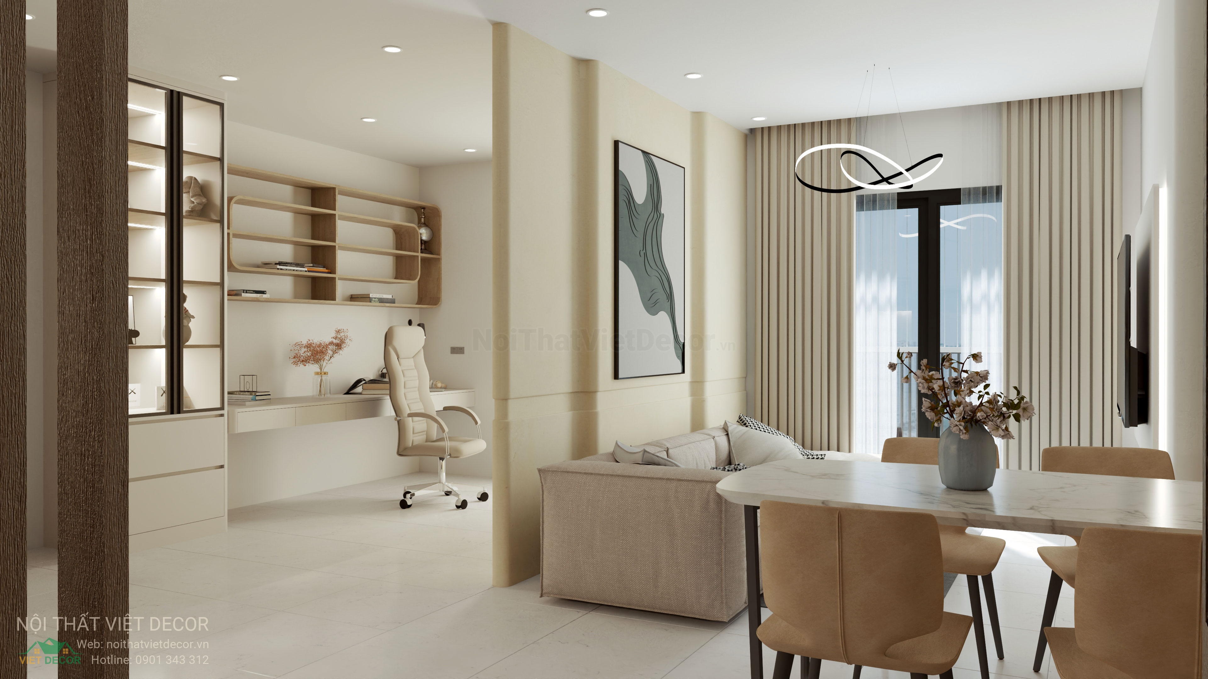 Nội Thất Việt Decor thiết kế thi công trang trí xây dựng hoàn thiện, nội thất căn hộ 2 phòng ngủ dự án chung cư Lavida Plus quận 7 tp HCM, phối cảnh 3D