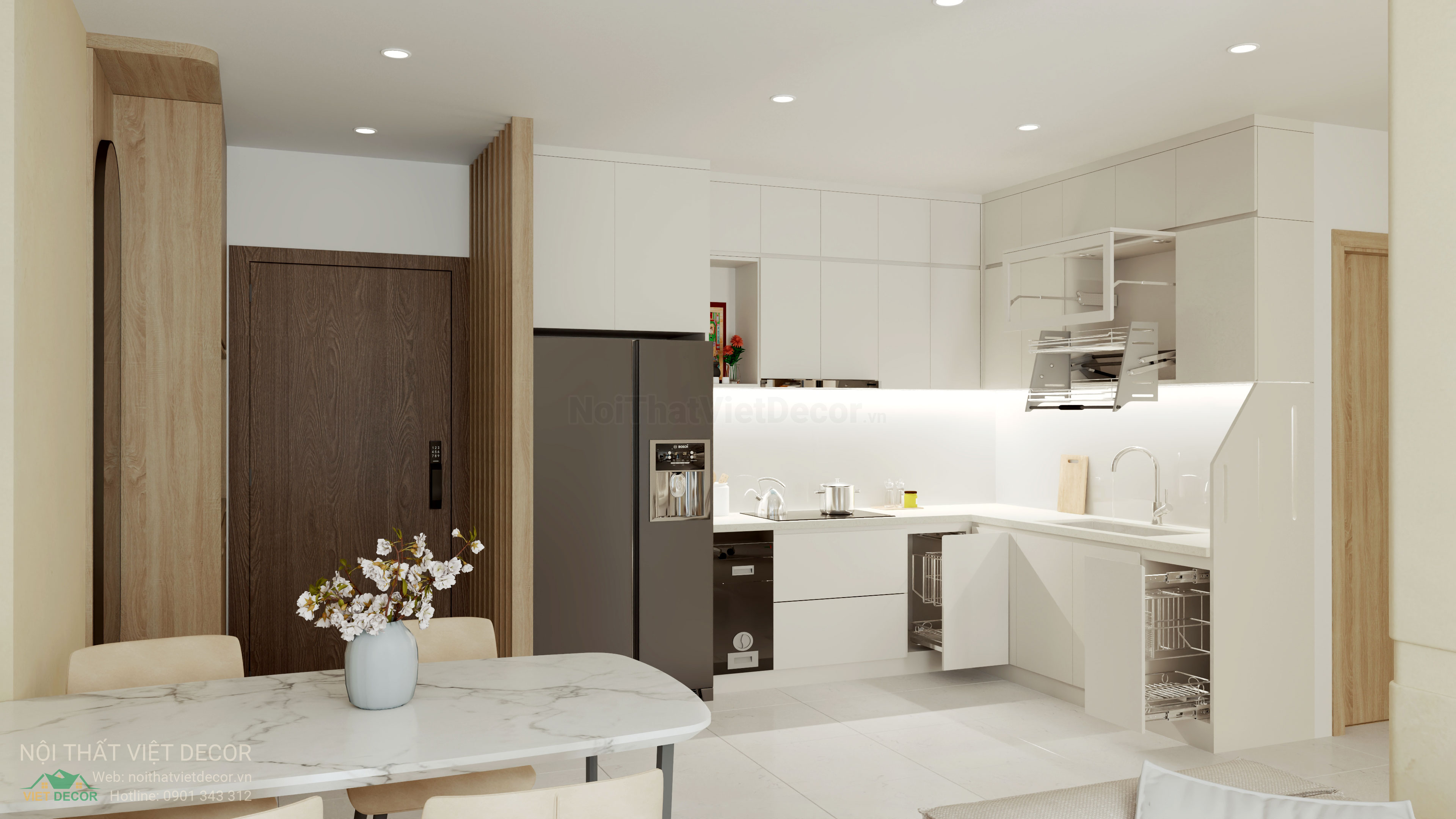 Nội Thất Việt Decor thiết kế thi công trang trí xây dựng hoàn thiện, nội thất căn hộ 2 phòng ngủ dự án chung cư Lavida Plus quận 7 tp HCM, phối cảnh 3D