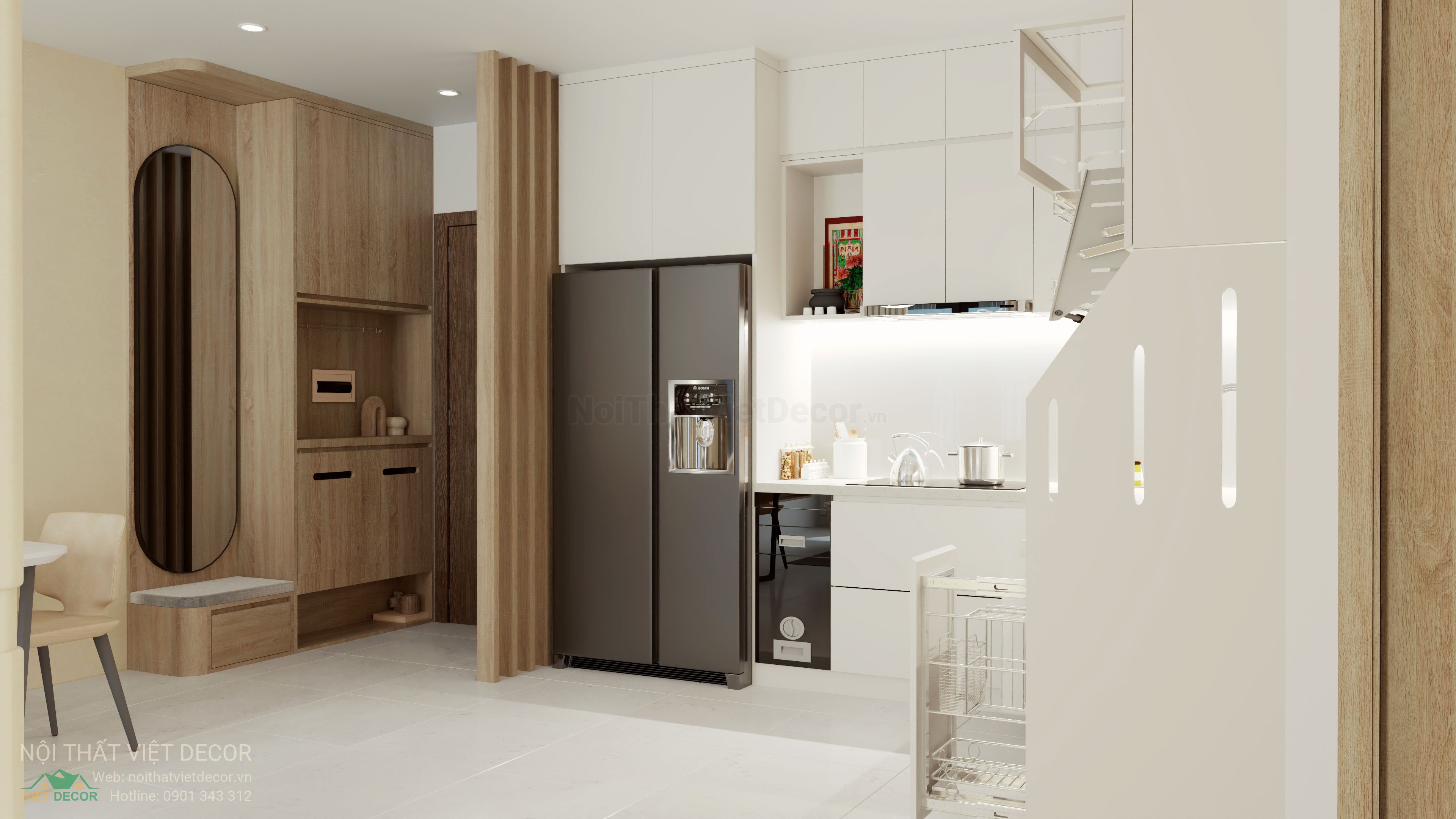 Nội Thất Việt Decor thiết kế thi công trang trí xây dựng hoàn thiện, nội thất căn hộ 2 phòng ngủ dự án chung cư Lavida Plus quận 7 tp HCM, phối cảnh 3D