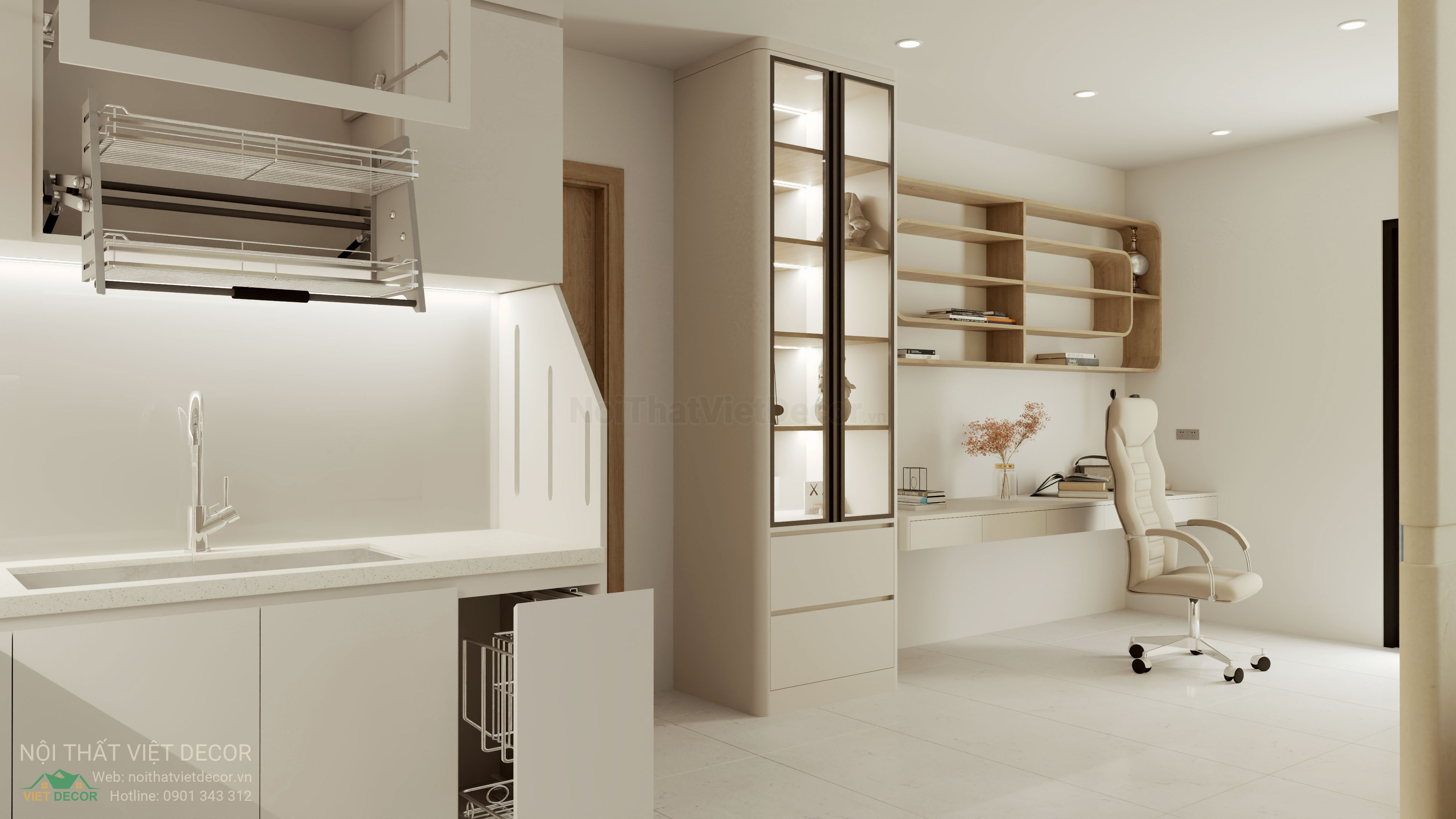 Nội Thất Việt Decor thiết kế thi công trang trí xây dựng hoàn thiện, nội thất căn hộ 2 phòng ngủ dự án chung cư Lavida Plus quận 7 tp HCM, phối cảnh 3D