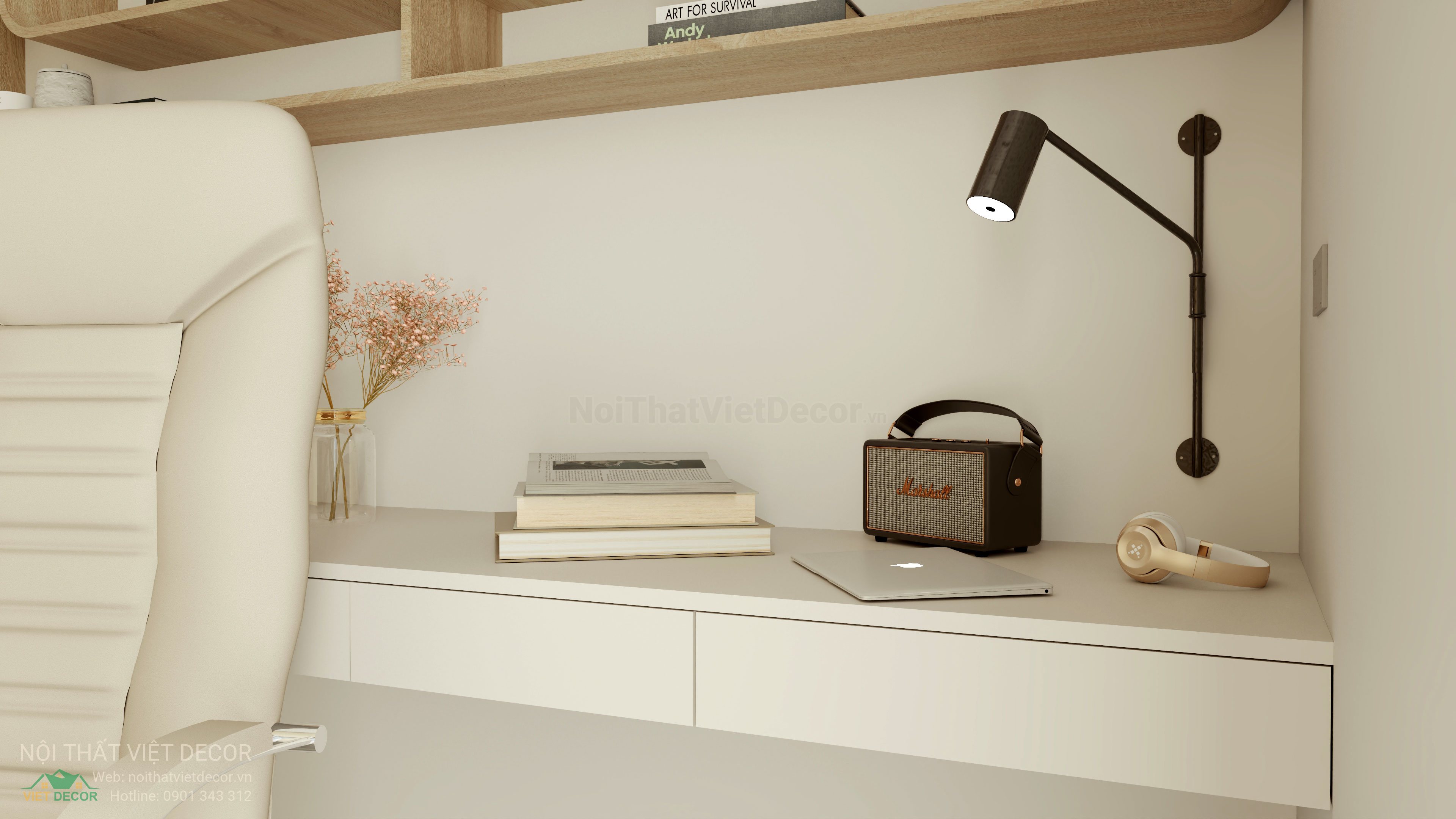 Nội Thất Việt Decor thiết kế thi công trang trí xây dựng hoàn thiện, nội thất căn hộ 2 phòng ngủ dự án chung cư Lavida Plus quận 7 tp HCM, phối cảnh 3D