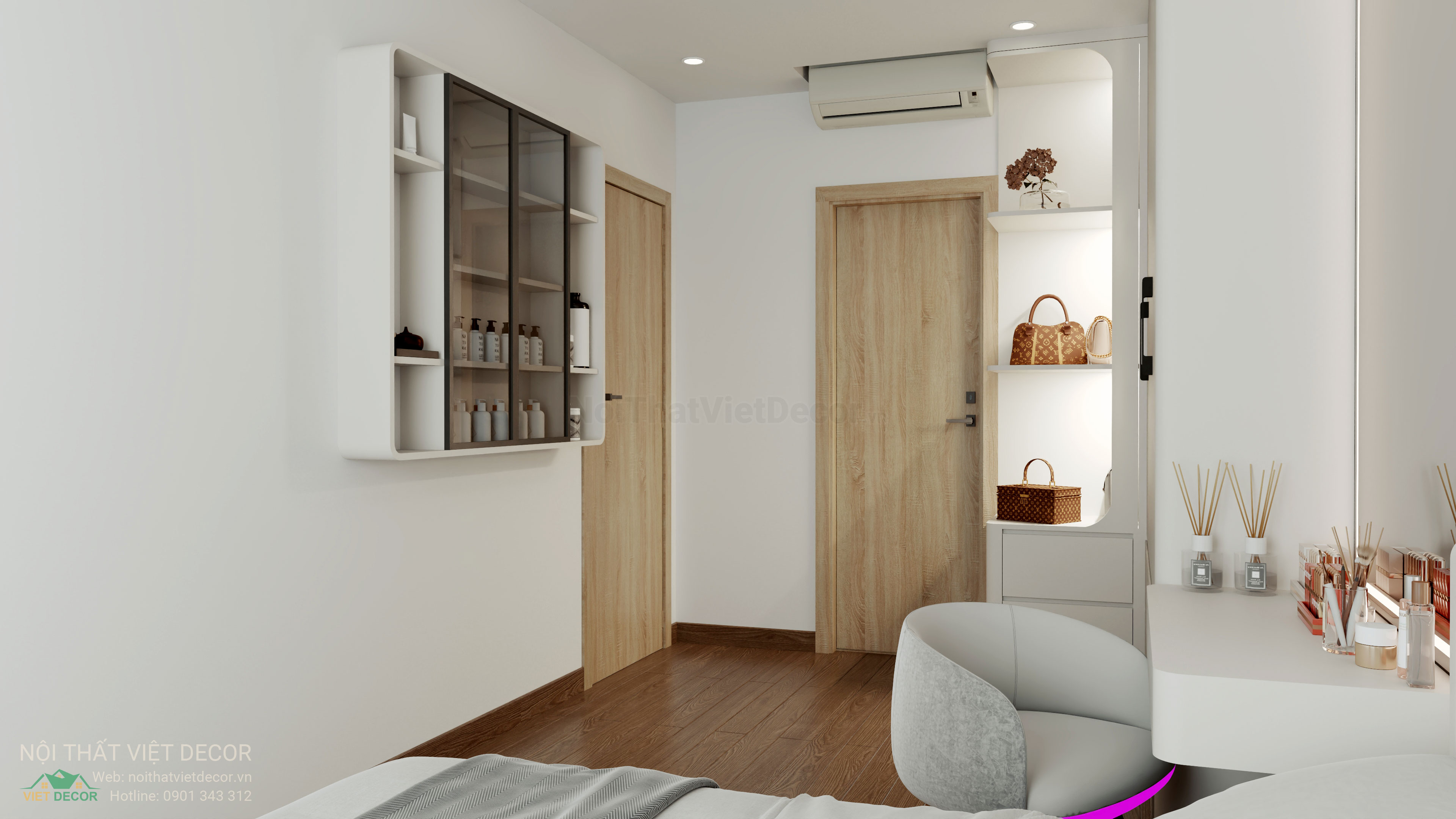 Nội Thất Việt Decor thiết kế thi công trang trí xây dựng hoàn thiện, nội thất căn hộ 2 phòng ngủ dự án chung cư Lavida Plus quận 7 tp HCM, phối cảnh 3D