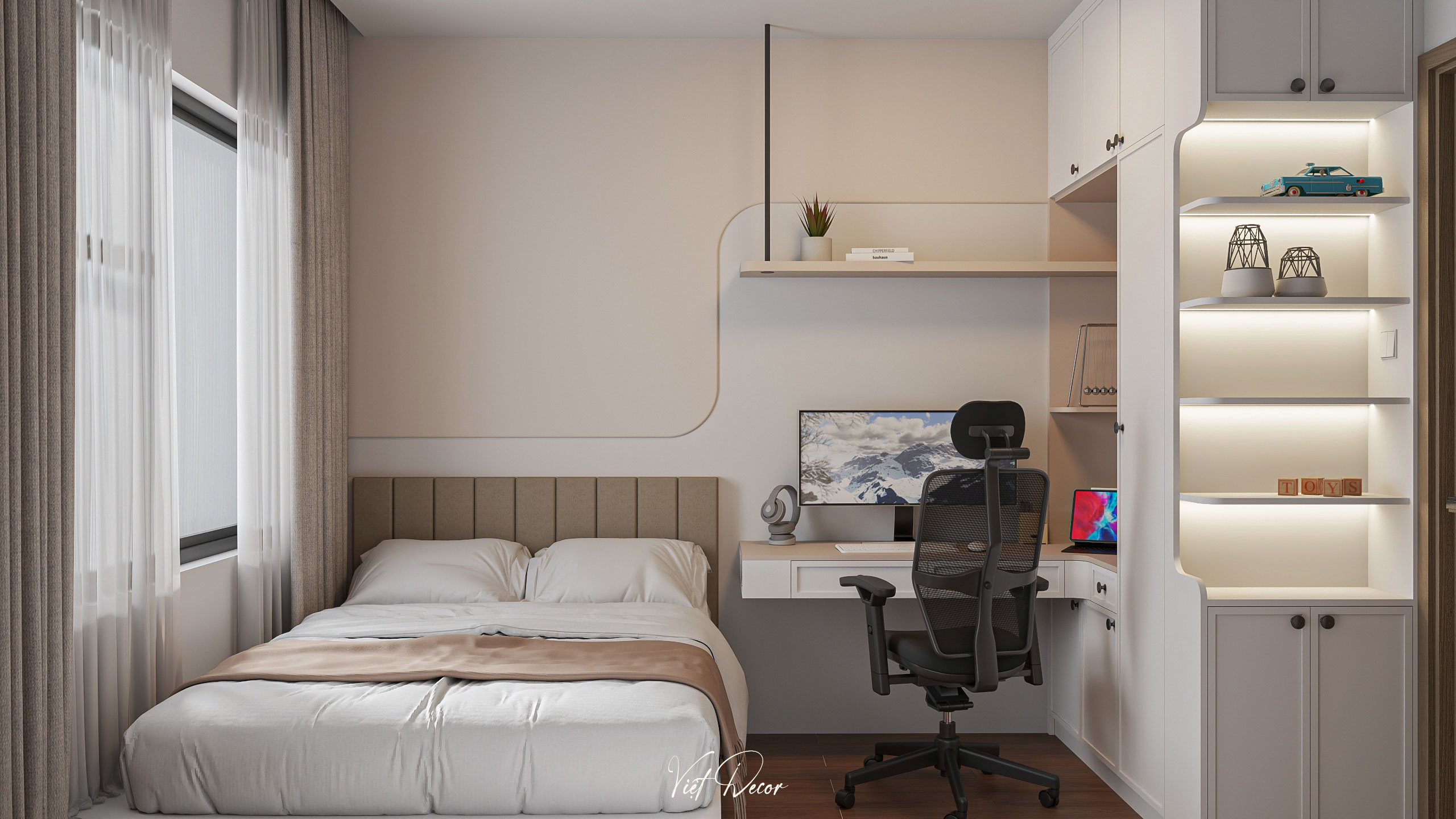 Nội Thất Việt Decor thiết kế thi công nội thất căn hộ 2 phòng ngủ chung cư Victoria Village Tp HCM, phòng ngủ nhỏ