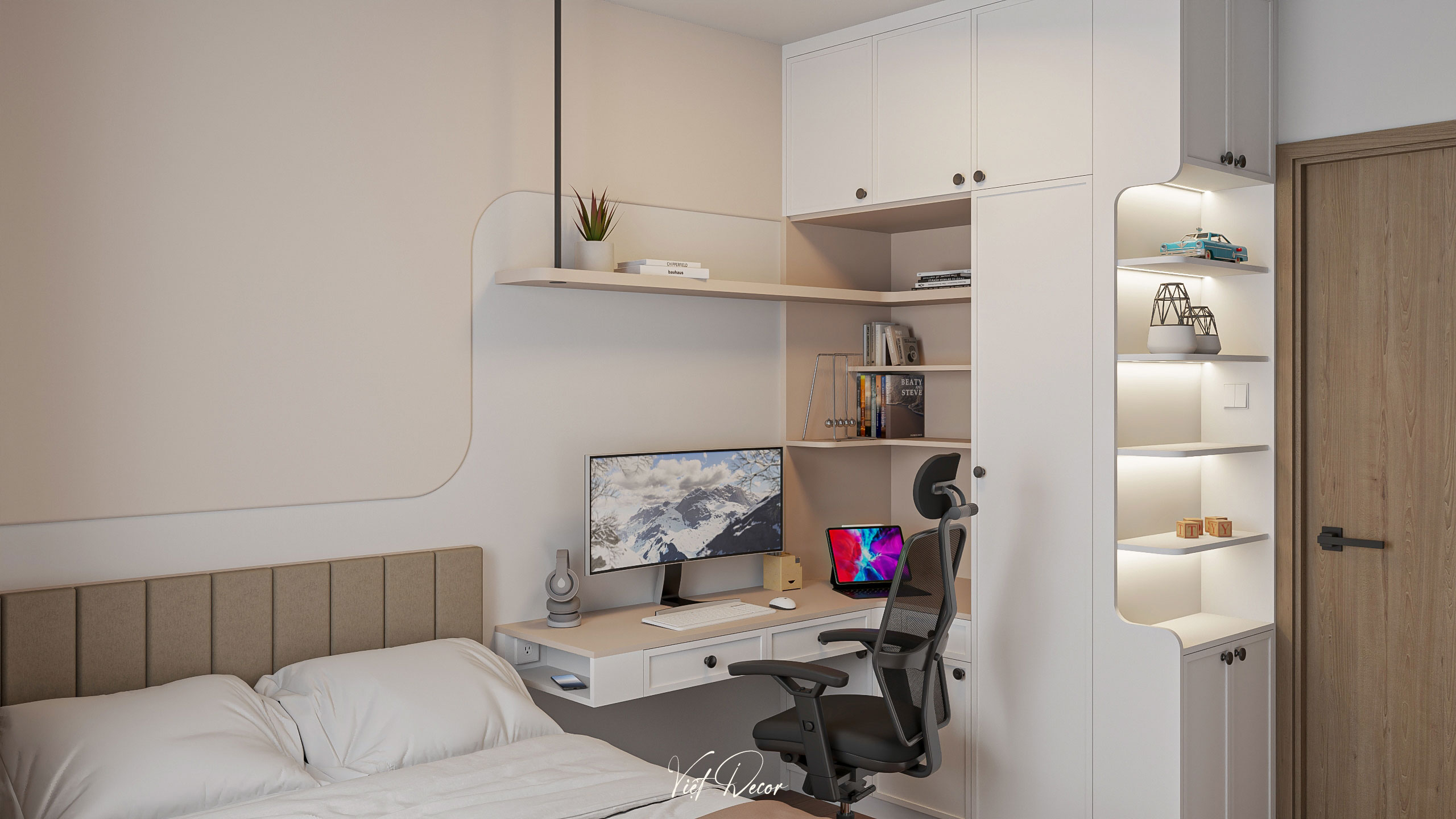 Nội Thất Việt Decor thiết kế thi công nội thất căn hộ 2 phòng ngủ chung cư Victoria Village Tp HCM, phòng ngủ nhỏ