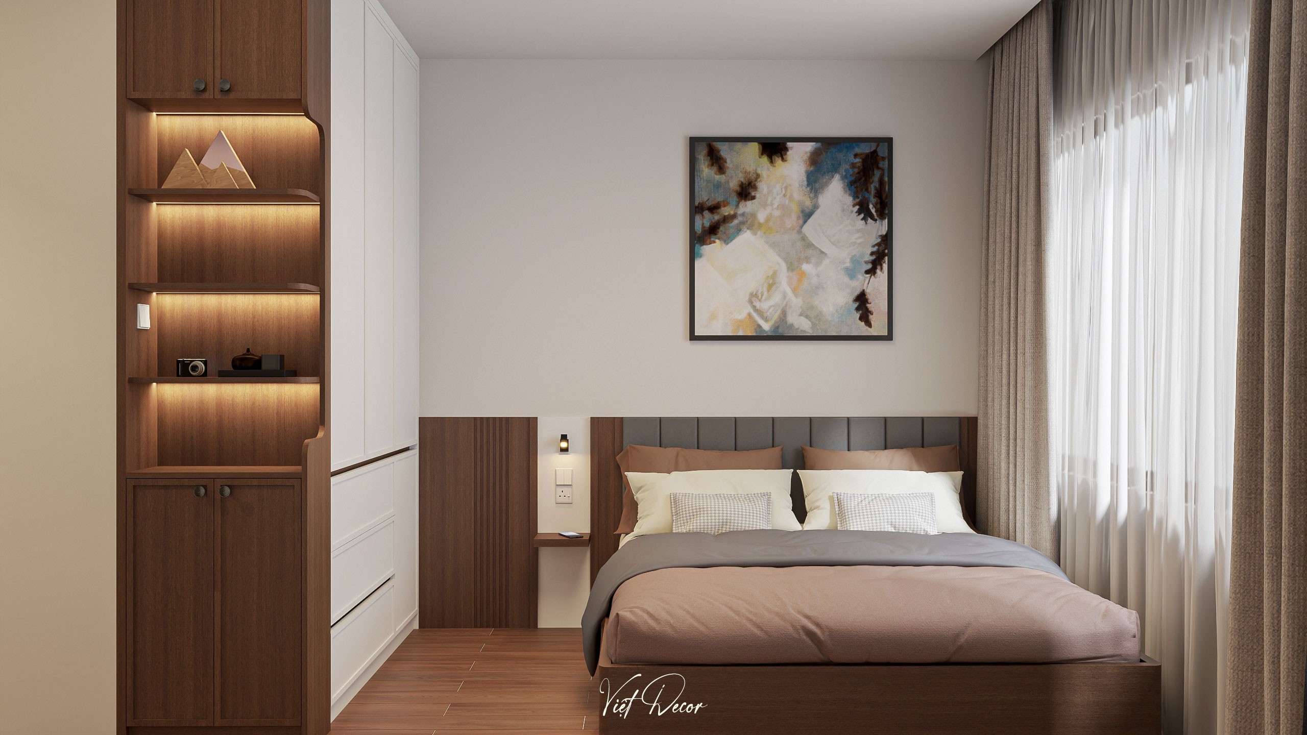 Nội Thất Việt Decor thiết kế thi công nội thất căn hộ 2 phòng ngủ chung cư Victoria Village Tp HCM, phòng ngủ lớn master