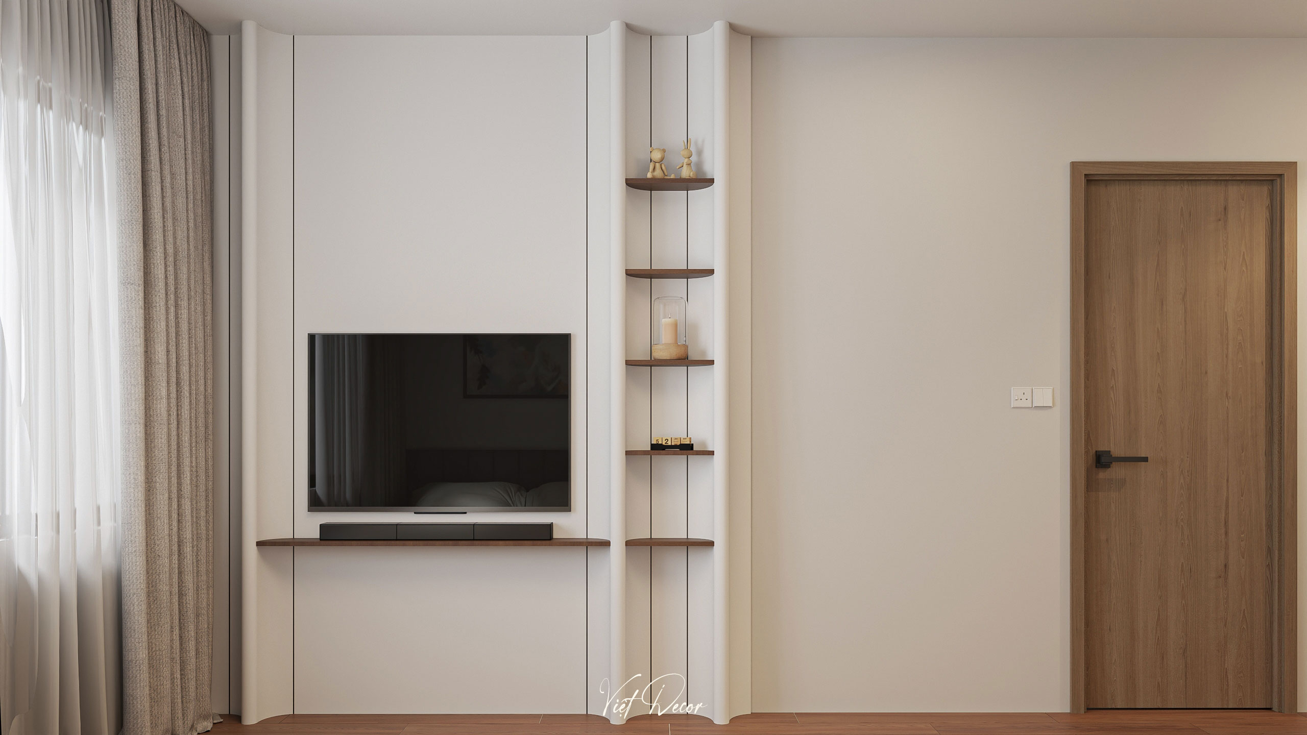 Nội Thất Việt Decor thiết kế thi công nội thất căn hộ 2 phòng ngủ chung cư Victoria Village Tp HCM, vách ti vi