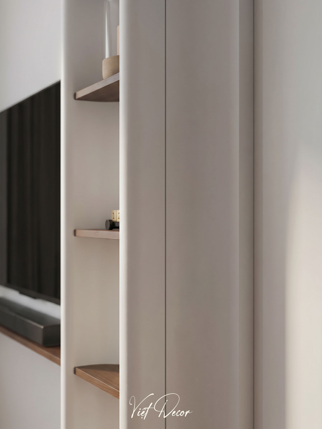 Nội Thất Việt Decor thiết kế thi công nội thất căn hộ 2 phòng ngủ chung cư Victoria Village Tp HCM, chi tiết vách ti vi