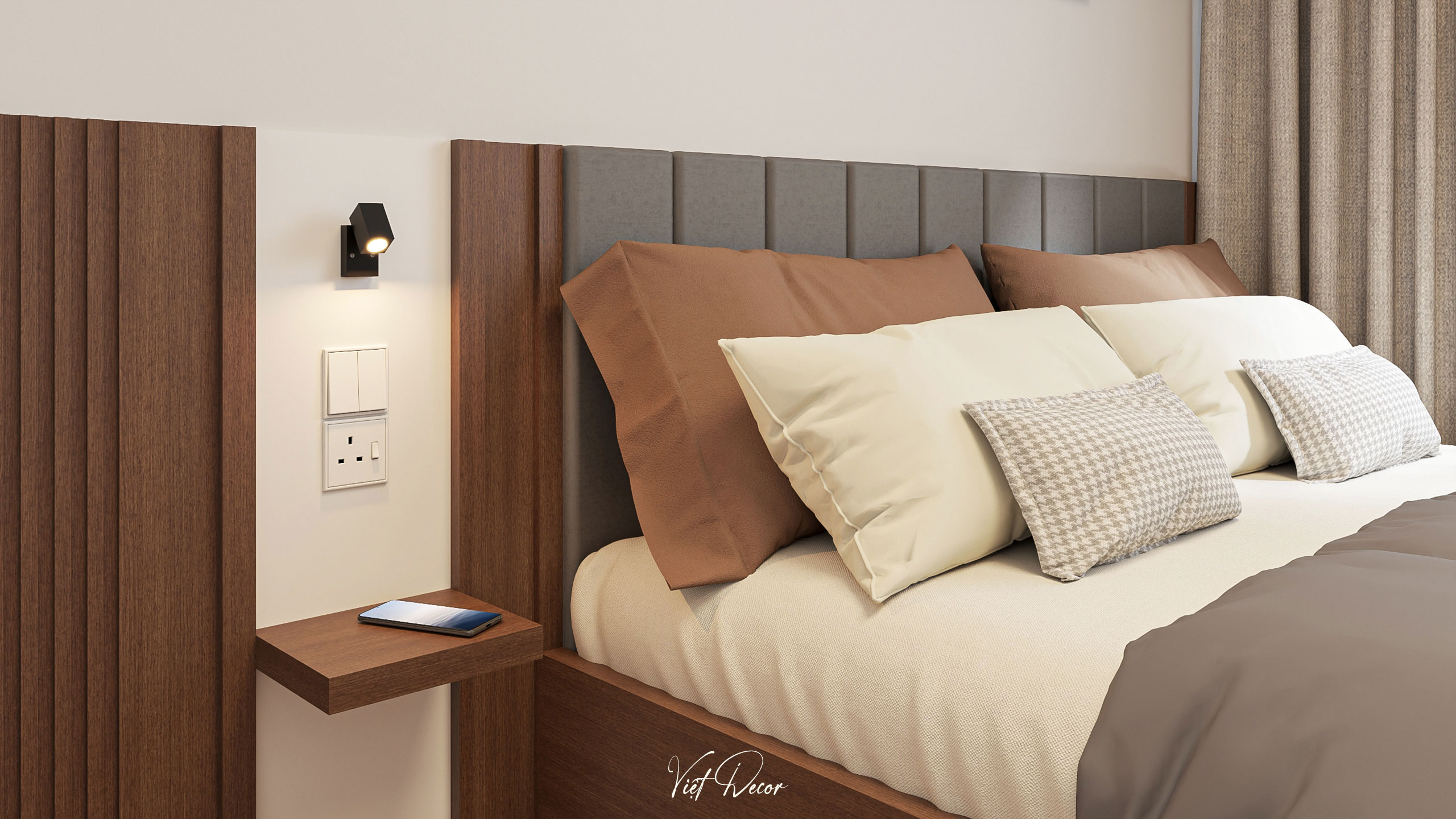 Nội Thất Việt Decor thiết kế thi công nội thất căn hộ 2 phòng ngủ chung cư Victoria Village Tp HCM, giường ngủ