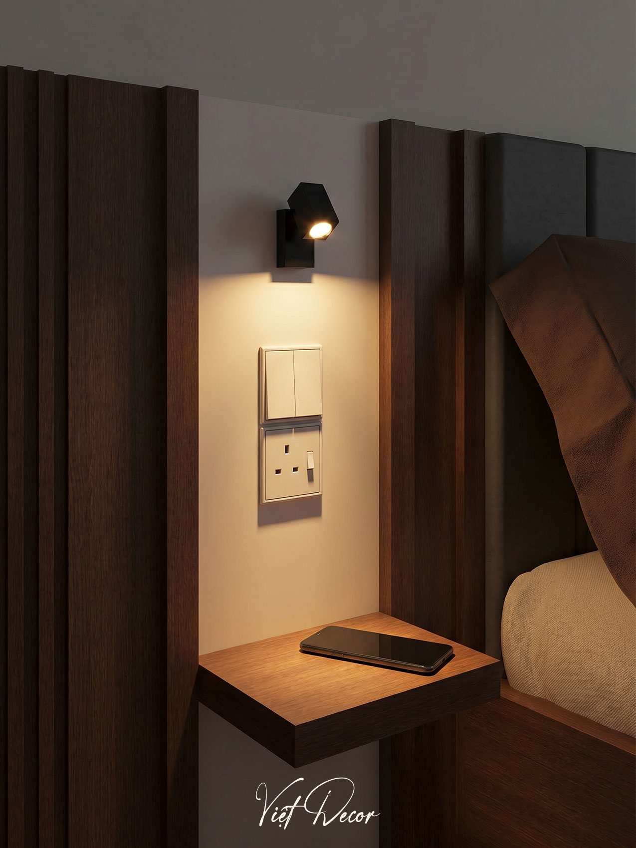 Nội Thất Việt Decor thiết kế thi công nội thất căn hộ 2 phòng ngủ chung cư Victoria Village Tp HCM, kệ đầu giường