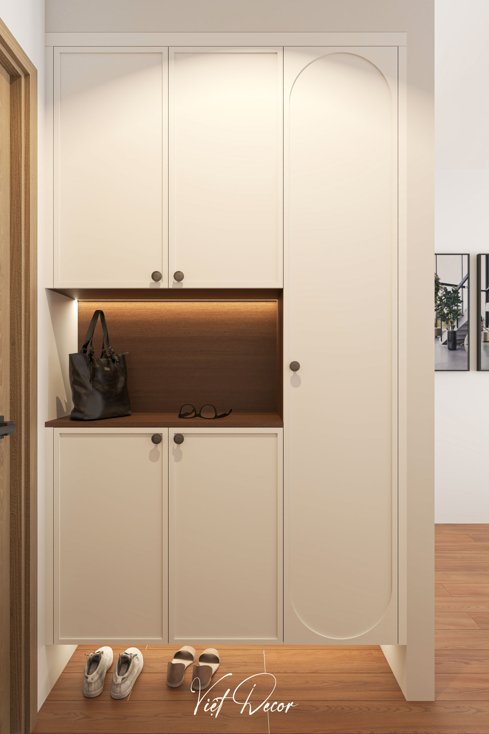 Nội Thất Việt Decor thiết kế thi công nội thất căn hộ 2 phòng ngủ chung cư Victoria Village Tp HCM, tủ giày phòng khách