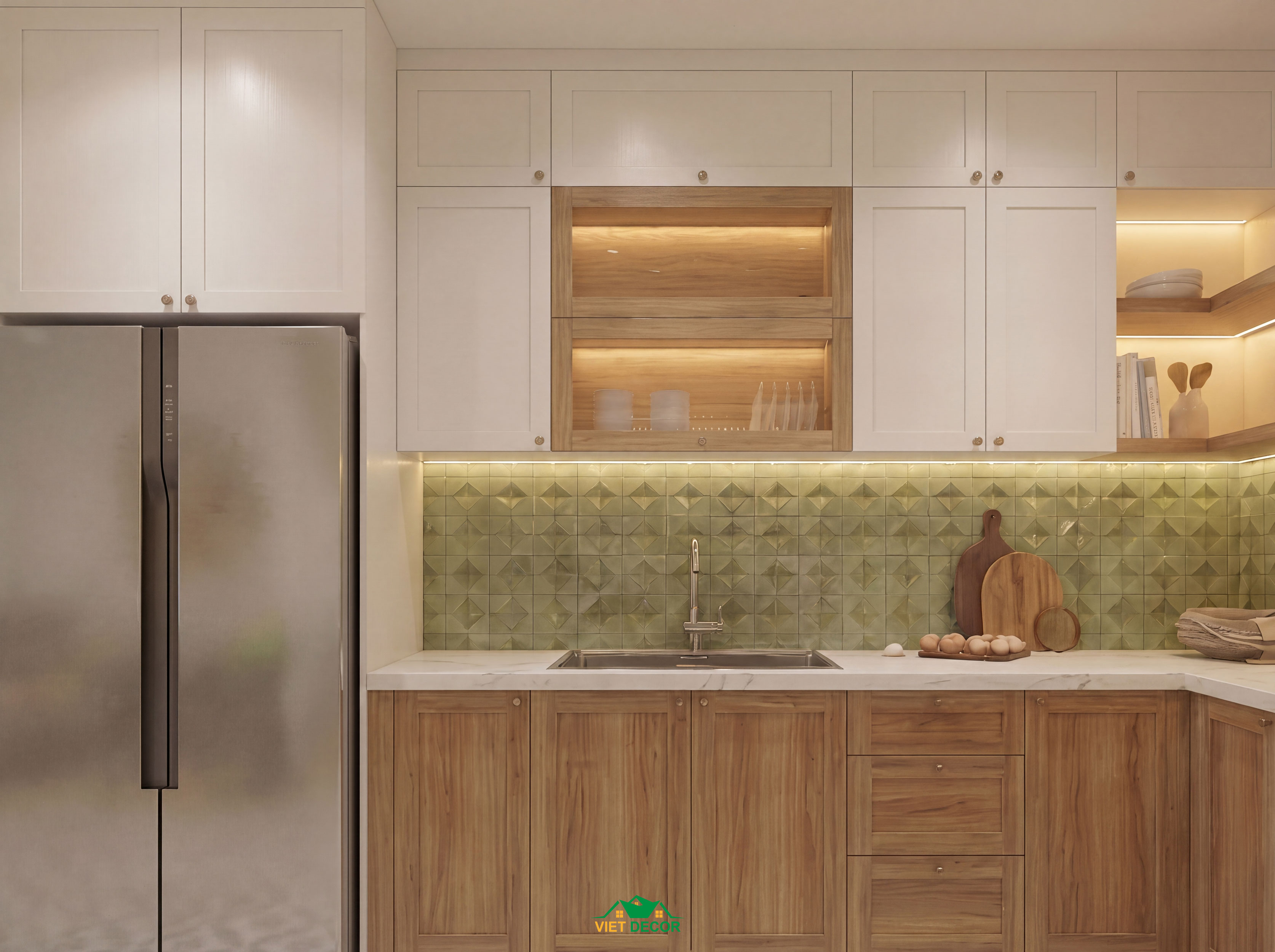 Nội Thất Việt Decor thiết kế thi công nội thất tủ bếp căn hộ 2 phòng ngủ chung cư Victoria Village TP HCM