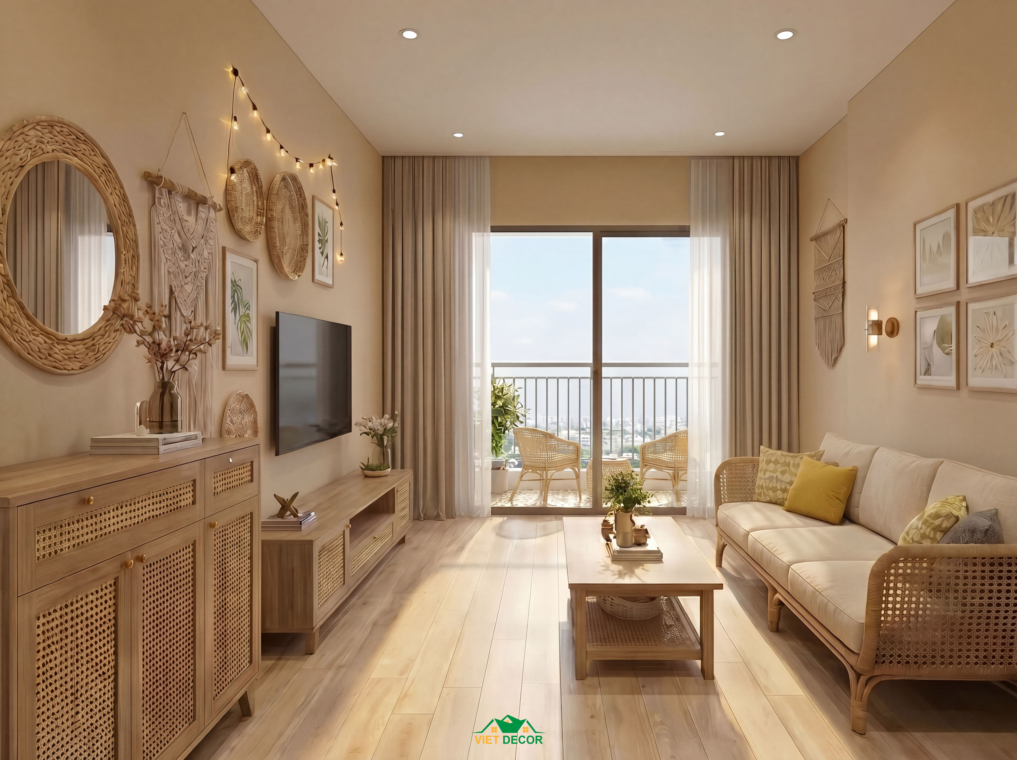 Nội Thất Việt Decor thiết kế thi công nội thất phòng khách căn hộ 2 phòng ngủ chung cư Victoria Village TP HCM