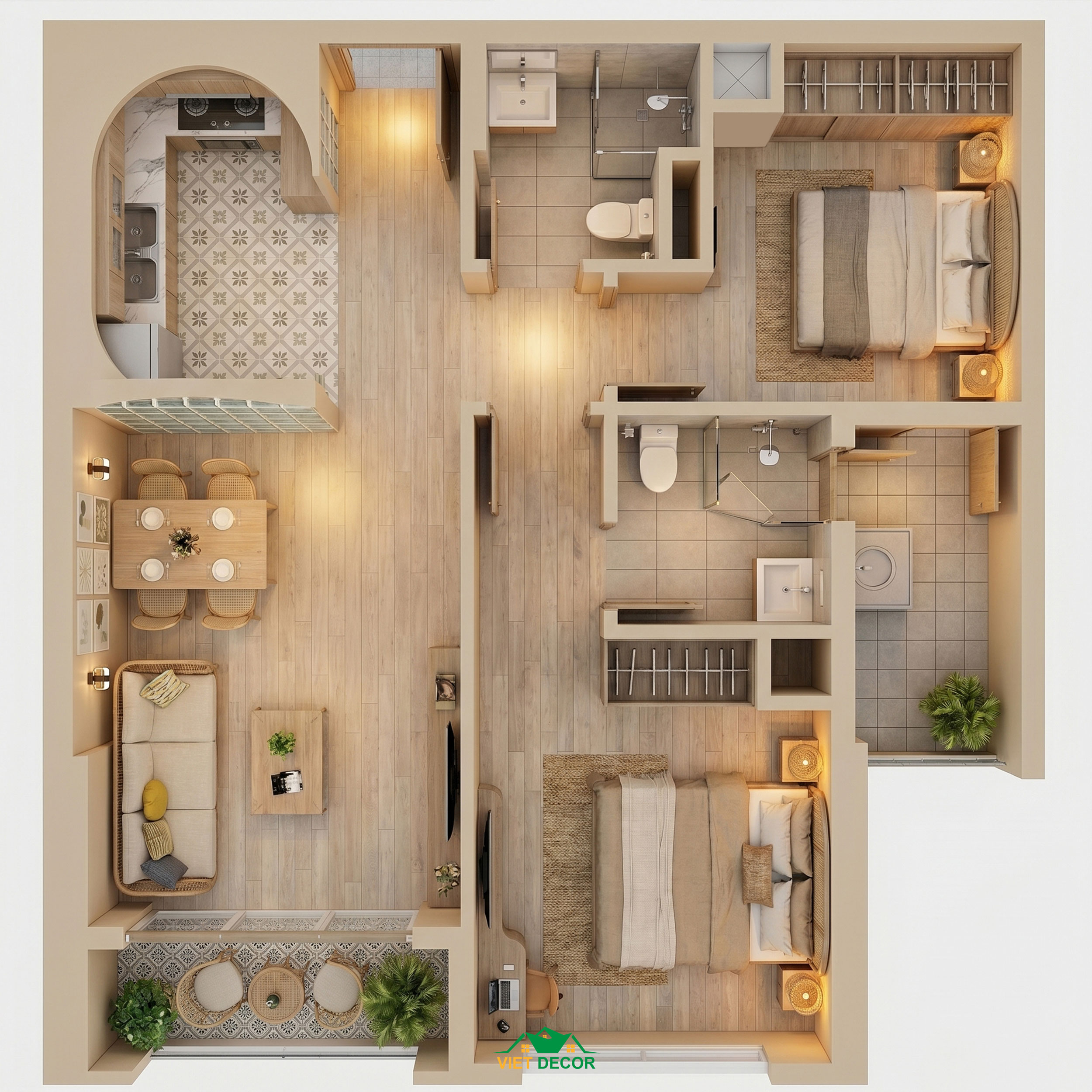 Nội Thất Việt Decor thiết kế thi công nội thất căn hộ 2 phòng ngủ chung cư Victoria Village TP HCM