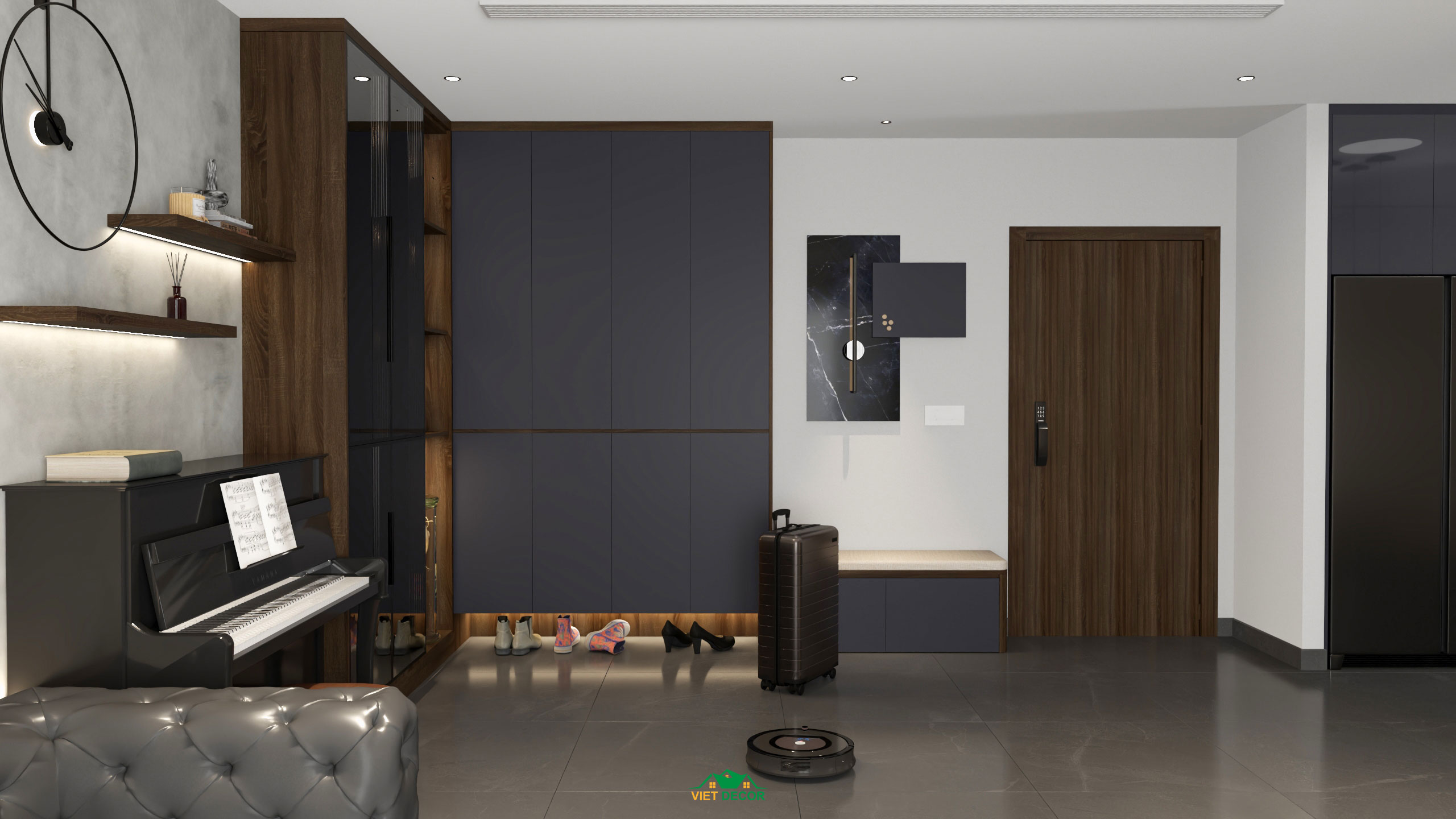 Nội Thất Việt Decor thiết kế thi công nội thất căn hộ 3 phòng ngủ dự án Essensia Sky TP HCM, tủ giày phòng khách