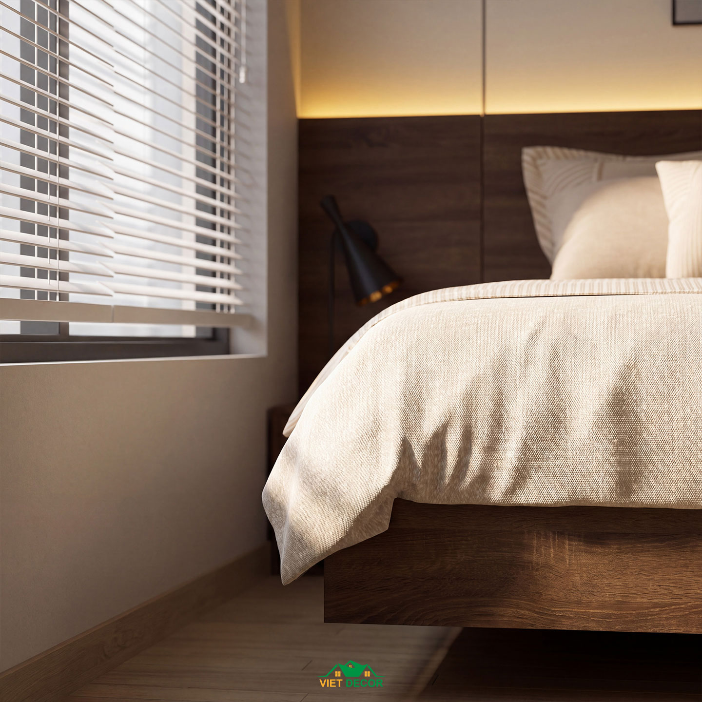 Nội Thất Việt Decor thiết kế thi công nội thất căn hộ 3 phòng ngủ dự án Essensia Sky TP HCM, giường ngủ phòng ngủ nhỏ