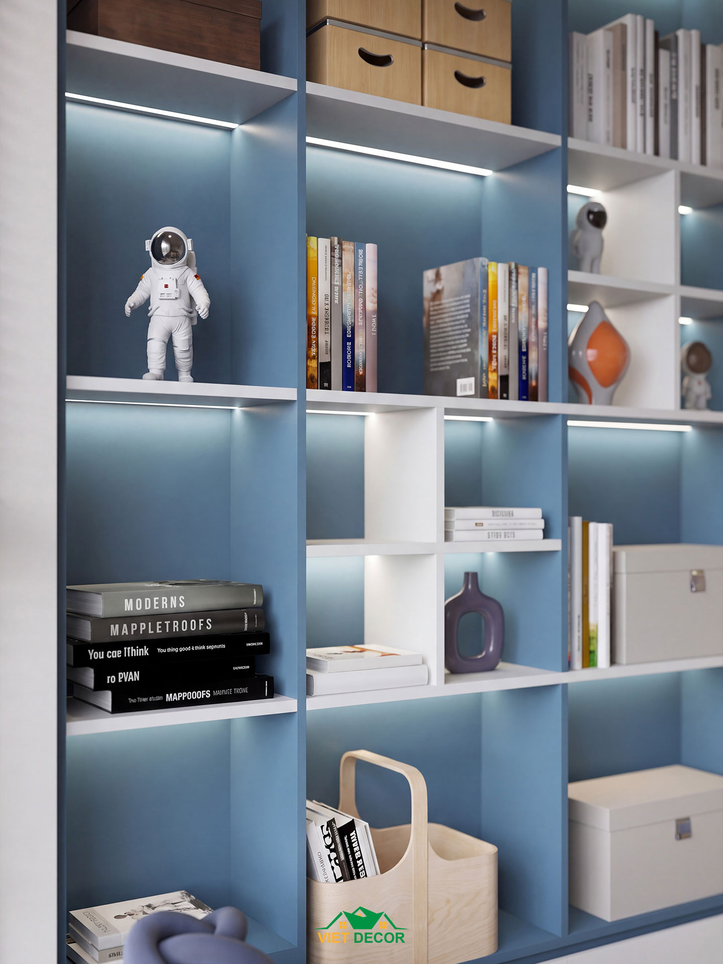 Nội Thất Việt Decor thiết kế thi công nội thất căn hộ 3 phòng ngủ dự án Essensia Sky TP HCM, kệ trang trí phòng ngủ bé