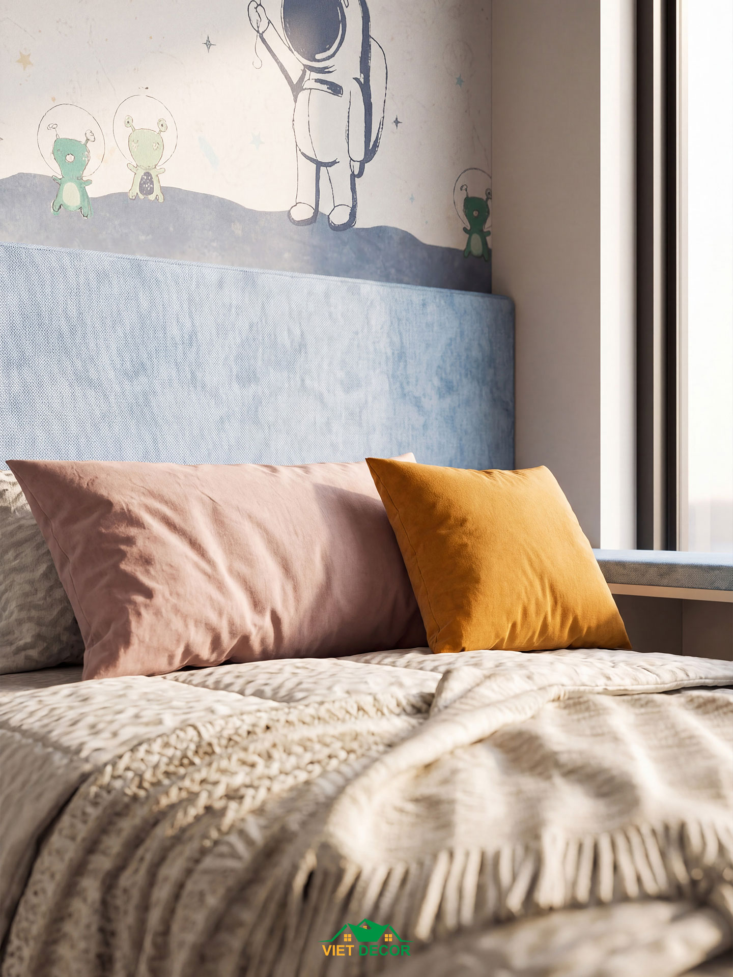 Nội Thất Việt Decor thiết kế thi công nội thất căn hộ 3 phòng ngủ dự án Essensia Sky TP HCM, giường ngủ phòng ngủ bé