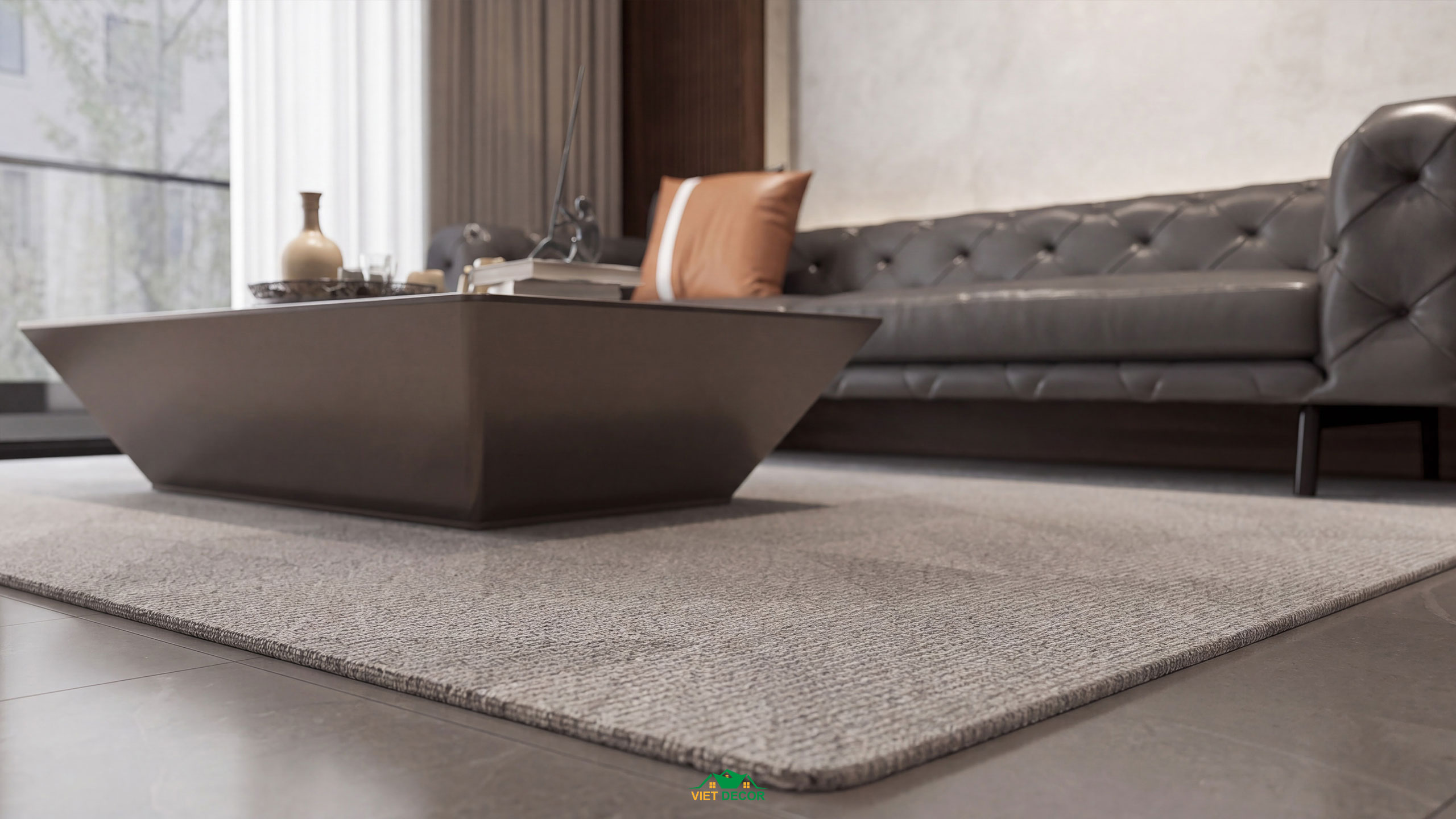 Nội Thất Việt Decor thiết kế thi công nội thất căn hộ 3 phòng ngủ dự án Essensia Sky TP HCM, bàn trà thảm trải sàn