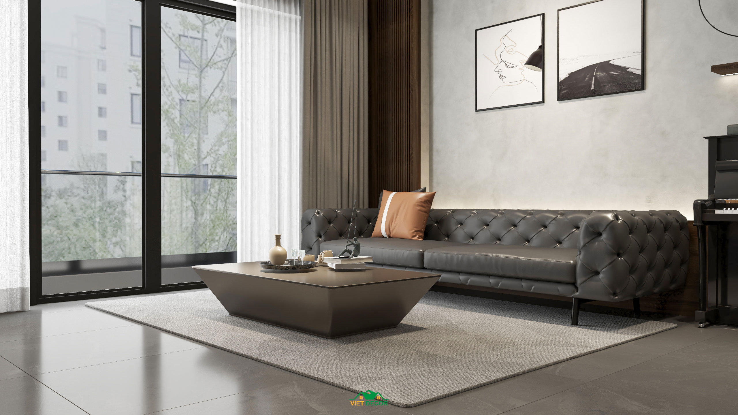 Nội Thất Việt Decor thiết kế thi công nội thất căn hộ 3 phòng ngủ dự án Essensia Sky TP HCM, sofa bàn trà
