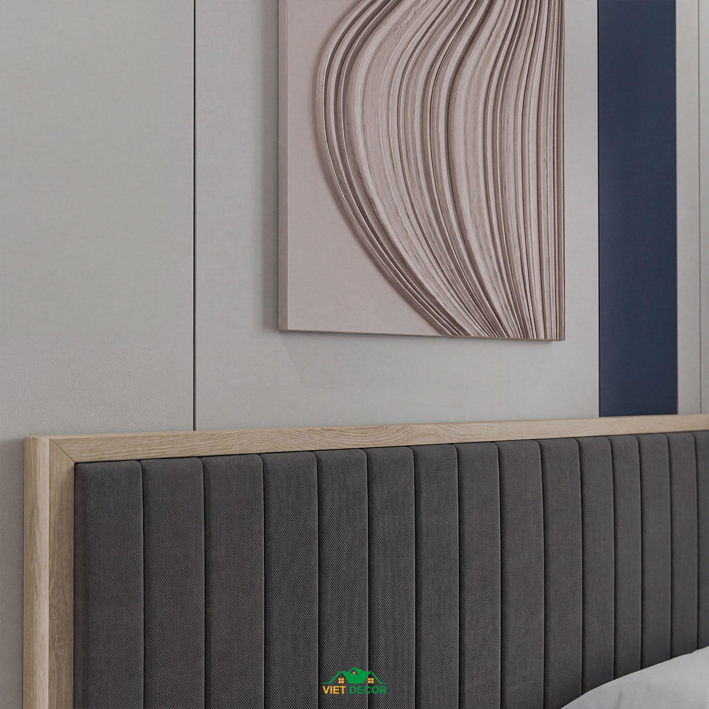 Nội Thất Việt Decor thiết kế thi công nội thất căn hộ 3 phòng ngủ dự án Essensia Sky TP HCM, vách đầu giường phòng ngủ master