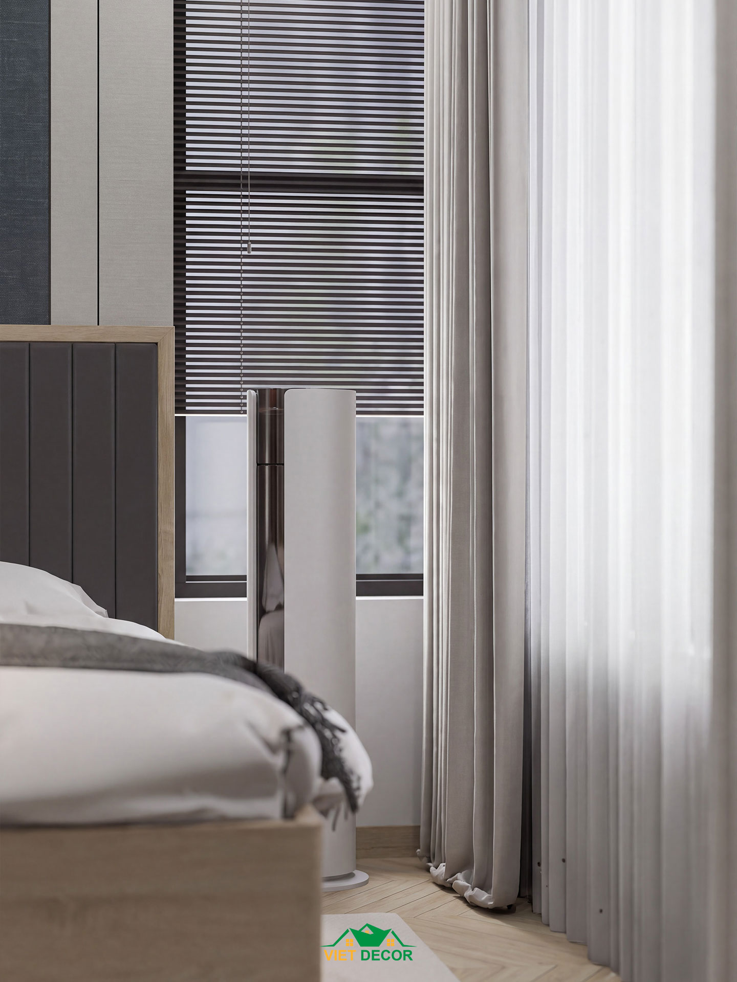 Nội Thất Việt Decor thiết kế thi công nội thất căn hộ 3 phòng ngủ dự án Essensia Sky TP HCM, rèm cửa phòng ngủ master
