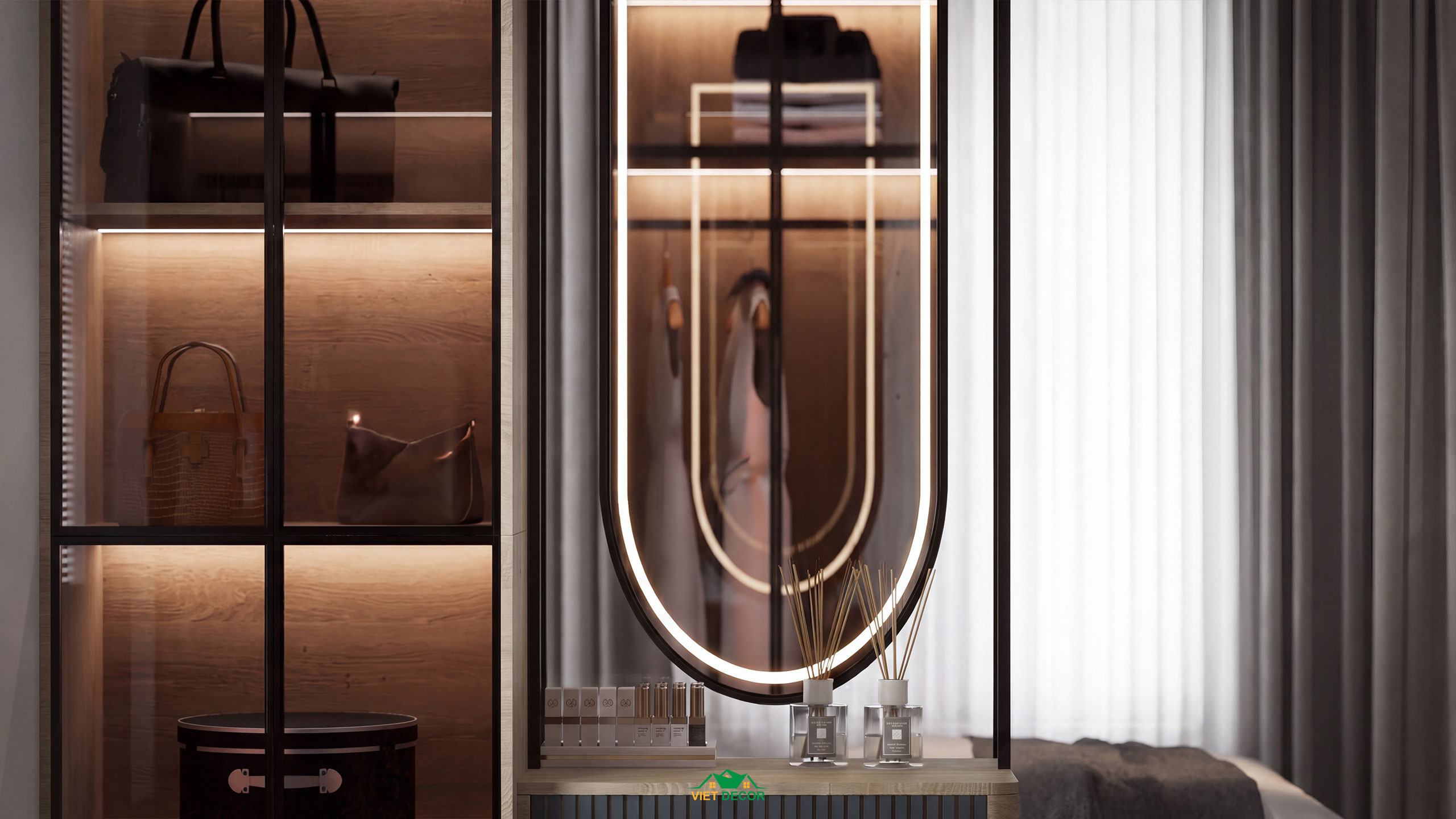 Nội Thất Việt Decor thiết kế thi công nội thất căn hộ 3 phòng ngủ dự án Essensia Sky TP HCM, bàn trang điểm phòng ngủ master