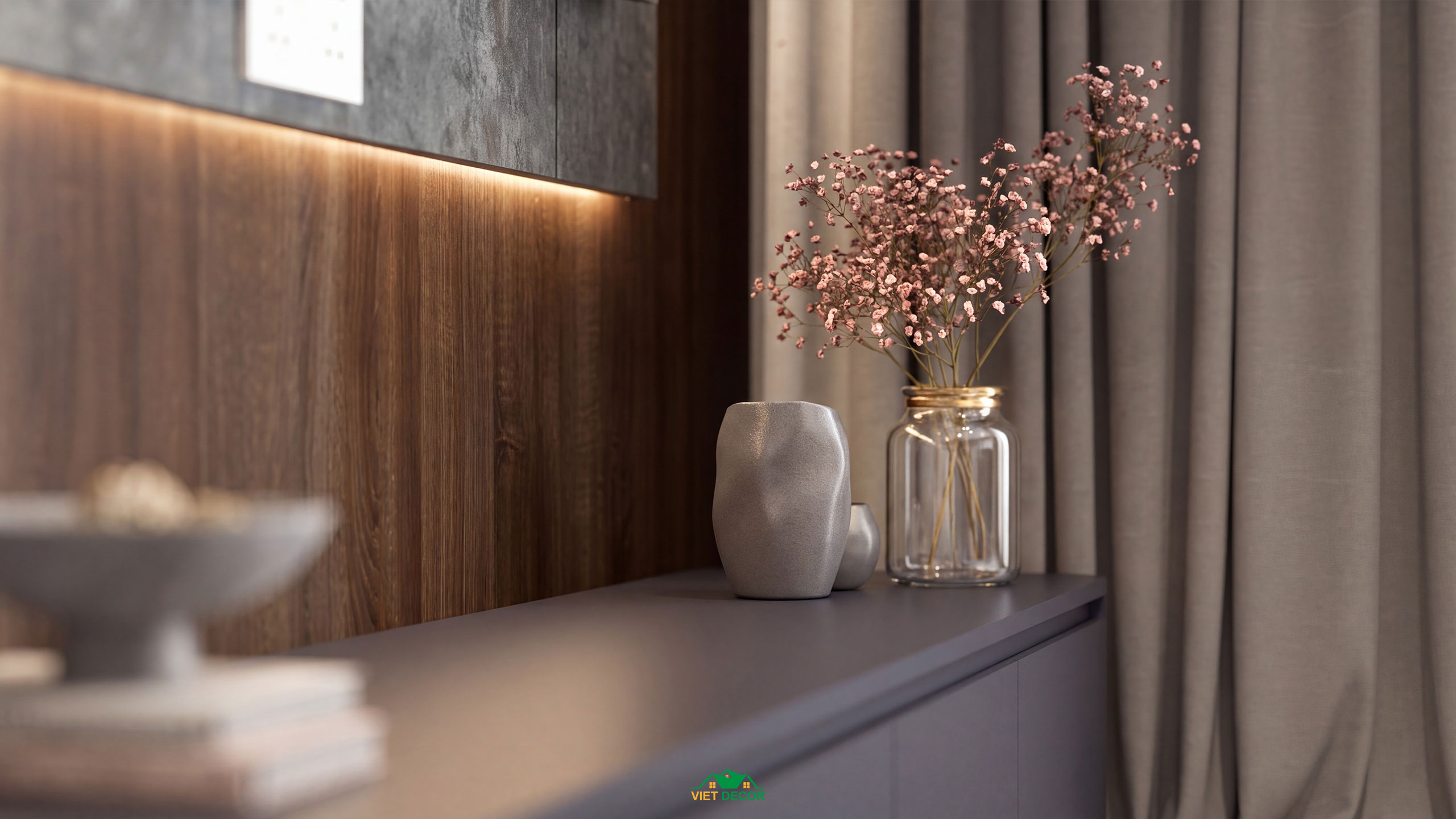 Nội Thất Việt Decor thiết kế thi công nội thất căn hộ 3 phòng ngủ dự án Essensia Sky TP HCM, kệ ti vi