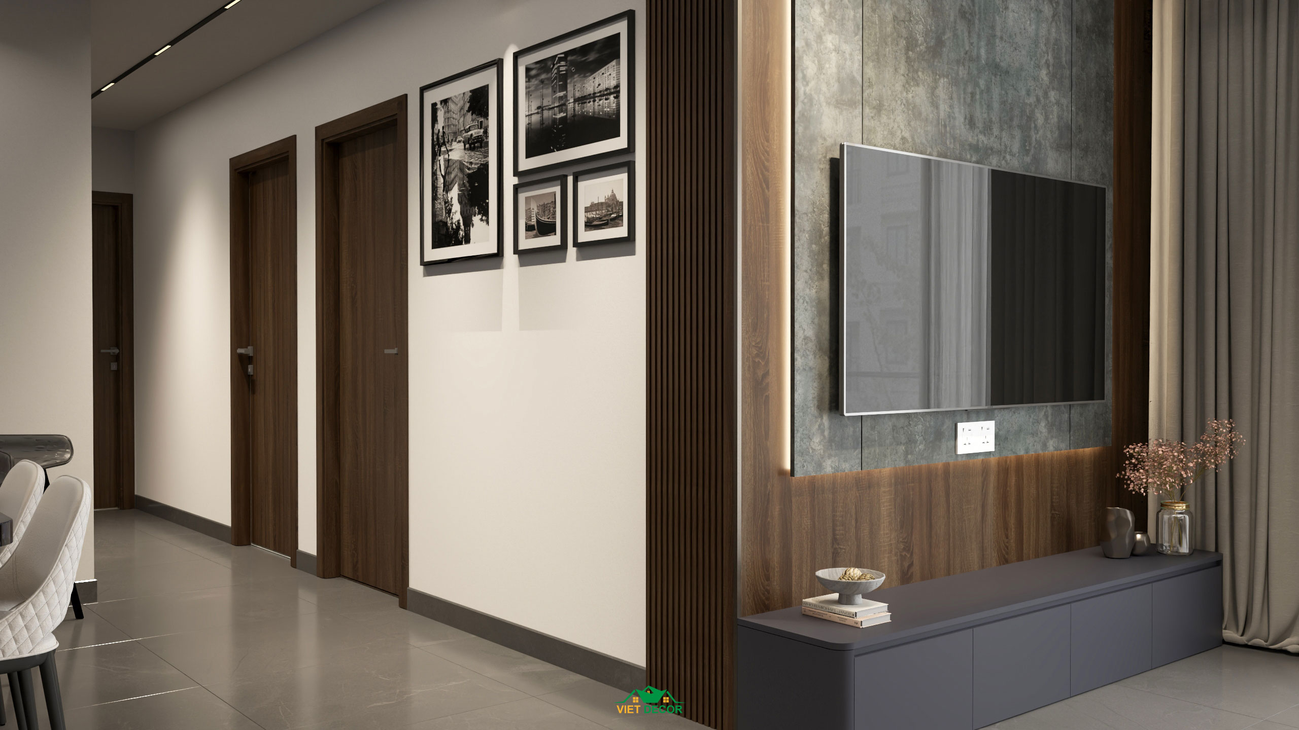 Nội Thất Việt Decor thiết kế thi công nội thất căn hộ 3 phòng ngủ dự án Essensia Sky TP HCM, phòng khách bếp