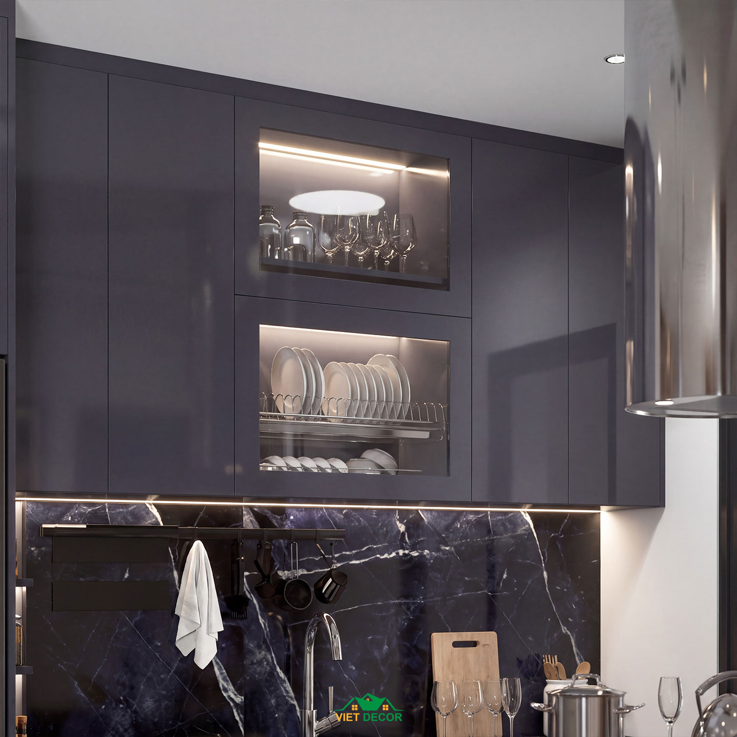 Nội Thất Việt Decor thiết kế thi công nội thất căn hộ 3 phòng ngủ dự án Essensia Sky TP HCM, tủ bếp trên