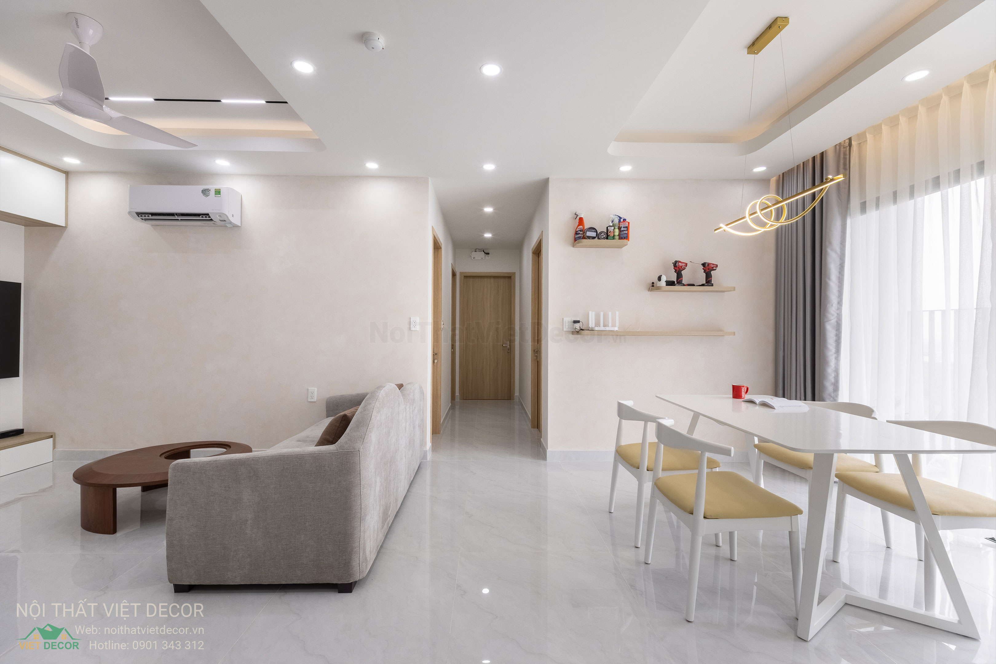 Nội Thất Việt Decor thiết kế thi công trang trí xây dựng hoàn thiện, nội thất căn hộ 3 phòng ngủ dự án chung cư Lavida Plus quận 7 phường Tân Hưng tp HCM phòng khách tủ bếp
