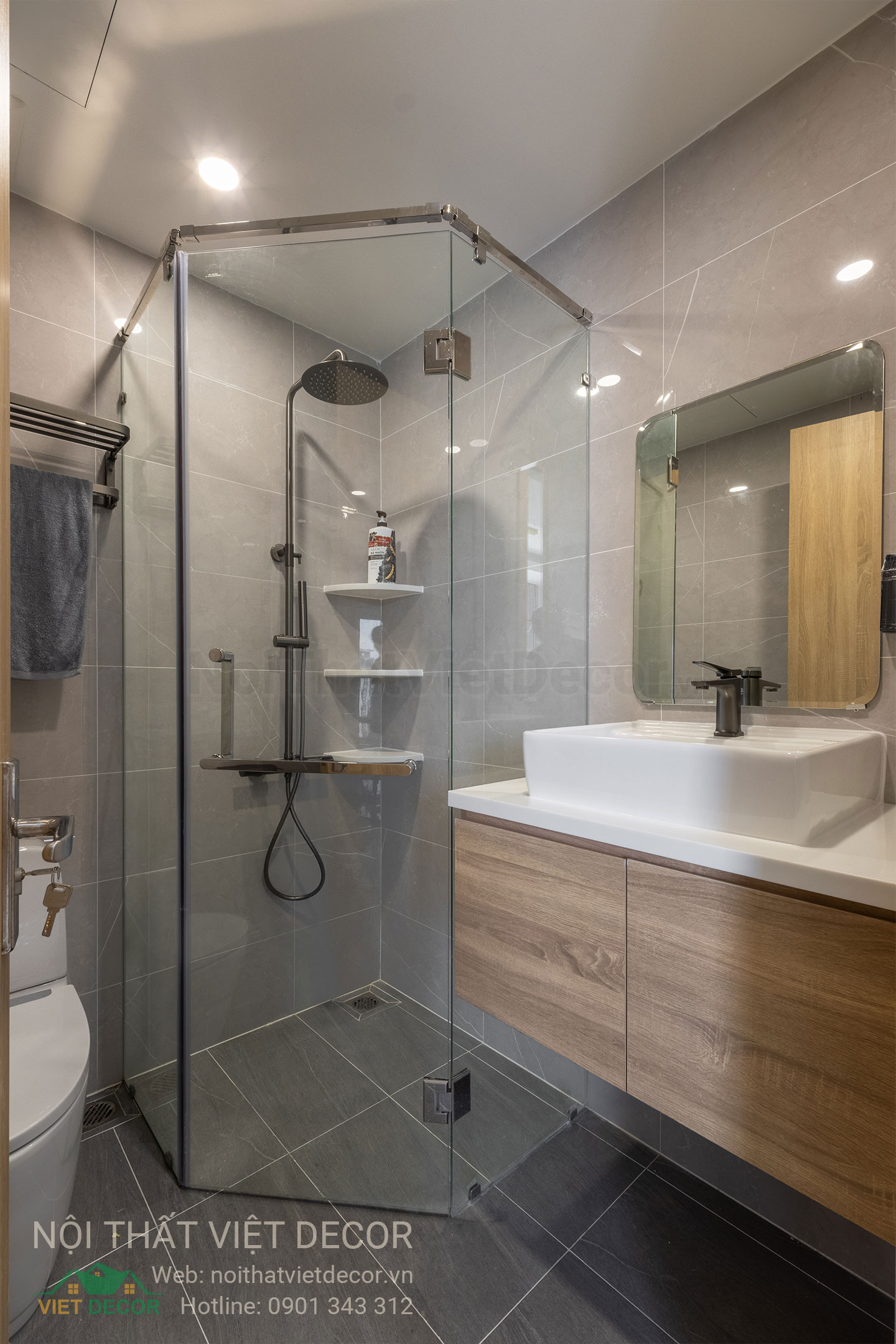 Nội Thất Việt Decor thiết kế thi công trang trí xây dựng hoàn thiện, nội thất căn hộ 3 phòng ngủ dự án chung cư Lavida Plus quận 7 phường Tân Hưng tp HCM nhà vệ sinh wc chung
