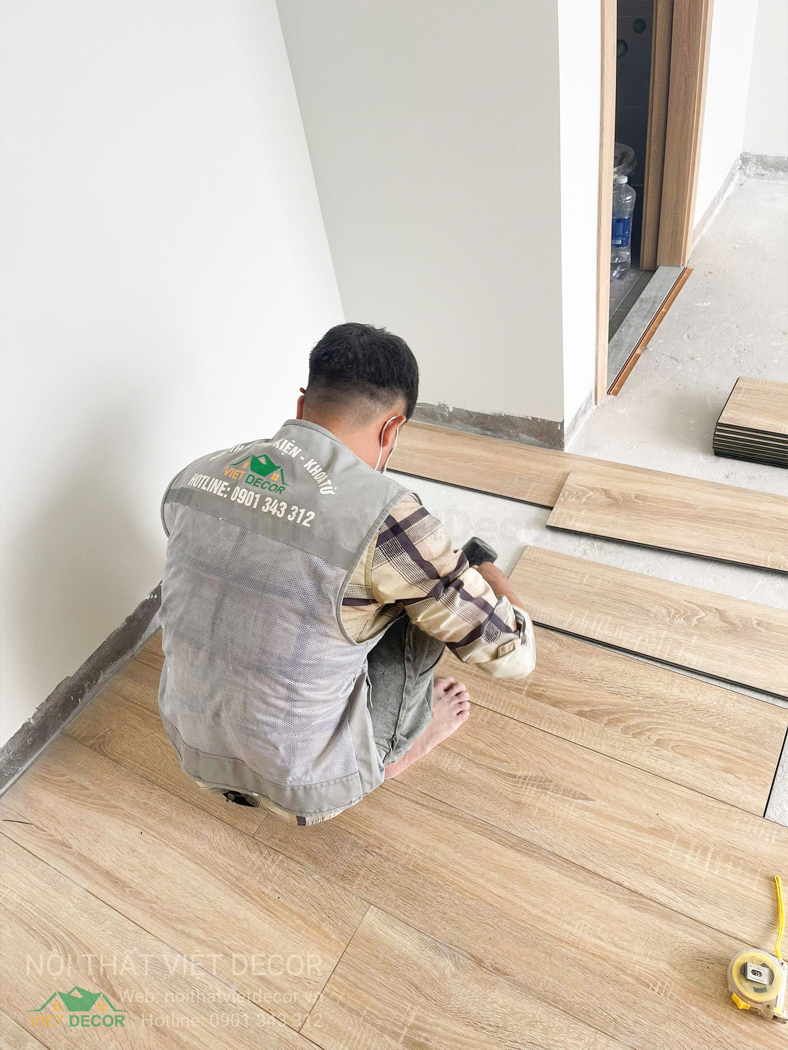 Nội Thất Việt Decor thiết kế thi công trang trí xây dựng hoàn thiện, nội thất căn hộ 3 phòng ngủ dự án chung cư Lavida Plus quận 7 phường Tân Hưng tp HCM lắp đặt sàn gỗ Kosmos
